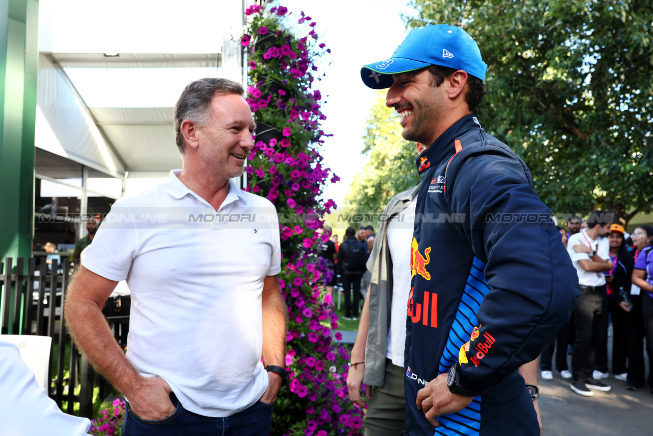 GP AUSTRALIA, (L to R): Christian Horner (GBR) Red Bull Racing Team Principal with Daniel Ricciardo (AUS) RB.

21.03.2024. Formula 1 World Championship, Rd 3, Australian Grand Prix, Albert Park, Melbourne, Australia, Preparation Day.

- www.xpbimages.com, EMail: requests@xpbimages.com © Copyright: Batchelor / XPB Images
