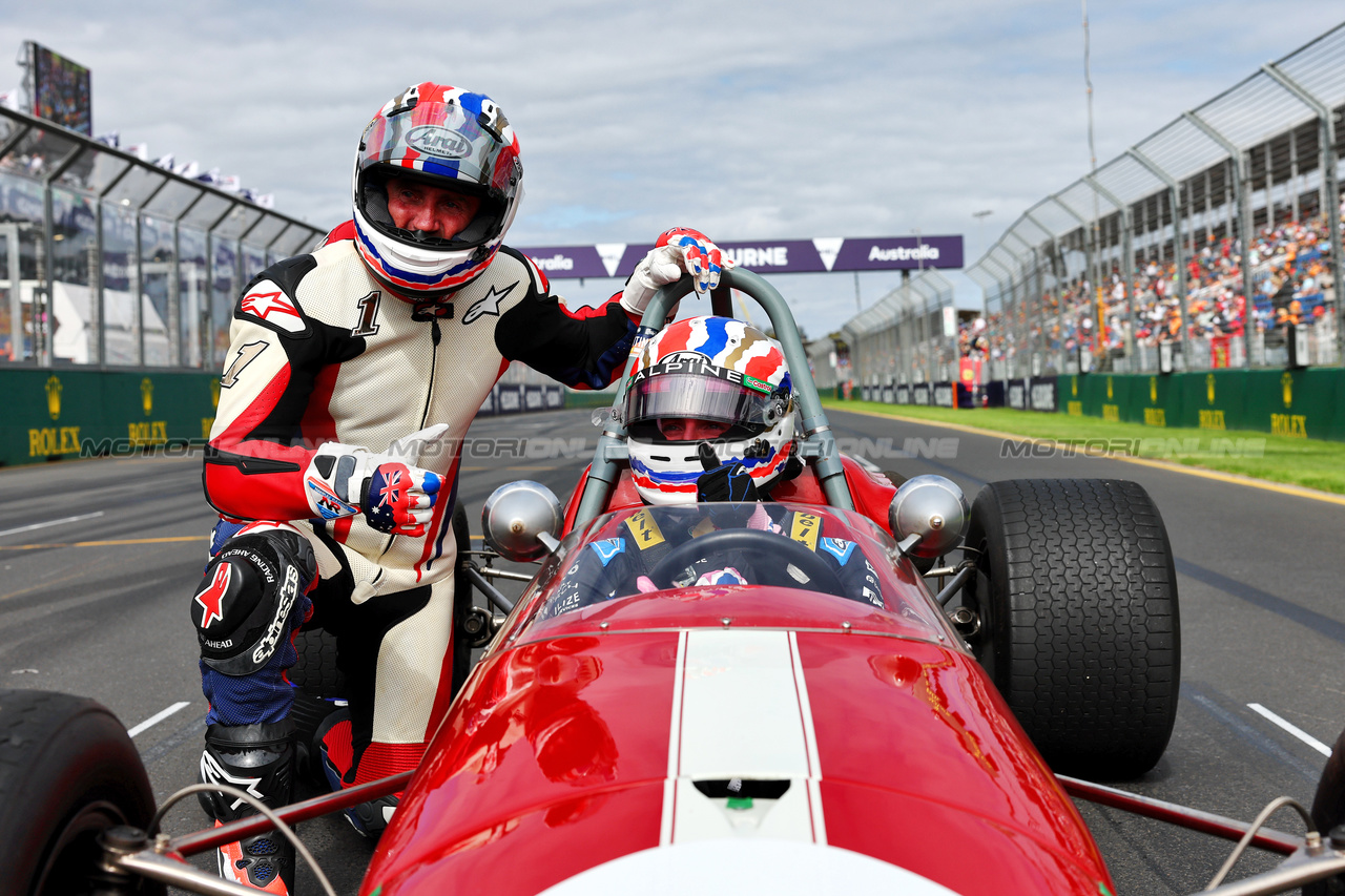 GP AUSTRALIA, Mick Doohan (AUS) with his son Jack Doohan (AUS) Alpine F1 Team Reserve Driver in a Brabham BT23B.

23.03.2024. Formula 1 World Championship, Rd 3, Australian Grand Prix, Albert Park, Melbourne, Australia, Qualifiche Day.

- www.xpbimages.com, EMail: requests@xpbimages.com © Copyright: Charniaux / XPB Images