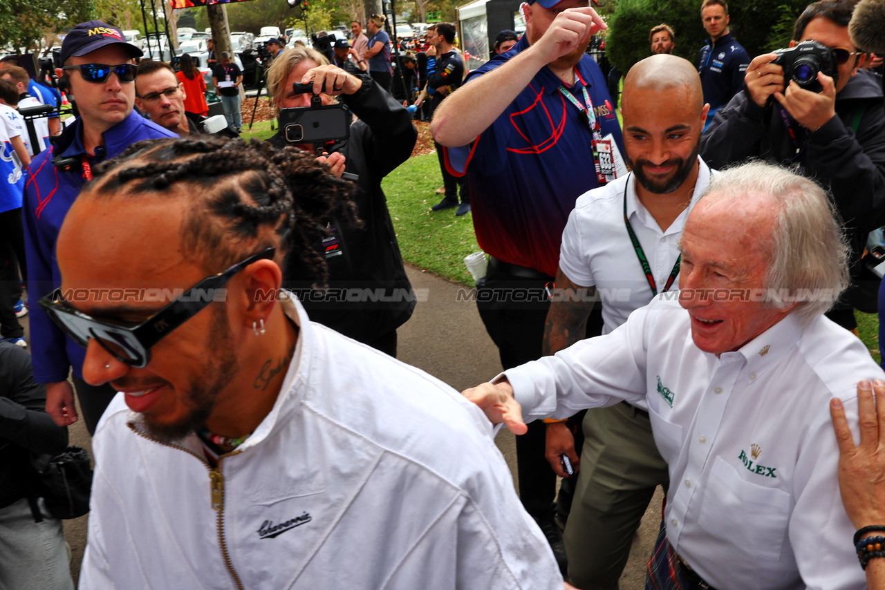 GP AUSTRALIA, (L to R): Lewis Hamilton (GBR) Mercedes AMG F1 with Jackie Stewart (GBR).

23.03.2024. Formula 1 World Championship, Rd 3, Australian Grand Prix, Albert Park, Melbourne, Australia, Qualifiche Day.

- www.xpbimages.com, EMail: requests@xpbimages.com © Copyright: Batchelor / XPB Images
