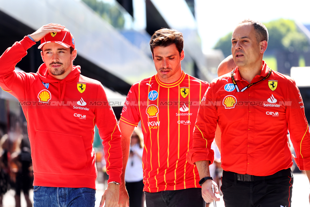 GP AUSTRIA, (L to R): Charles Leclerc (MON) Ferrari with Carlos Sainz Jr (ESP) Ferrari e Diego Ioverno (ITA) Ferrari Sporting Director.

27.06.2024. Formula 1 World Championship, Rd 11, Austrian Grand Prix, Spielberg, Austria, Preparation Day.

- www.xpbimages.com, EMail: requests@xpbimages.com © Copyright: Batchelor / XPB Images