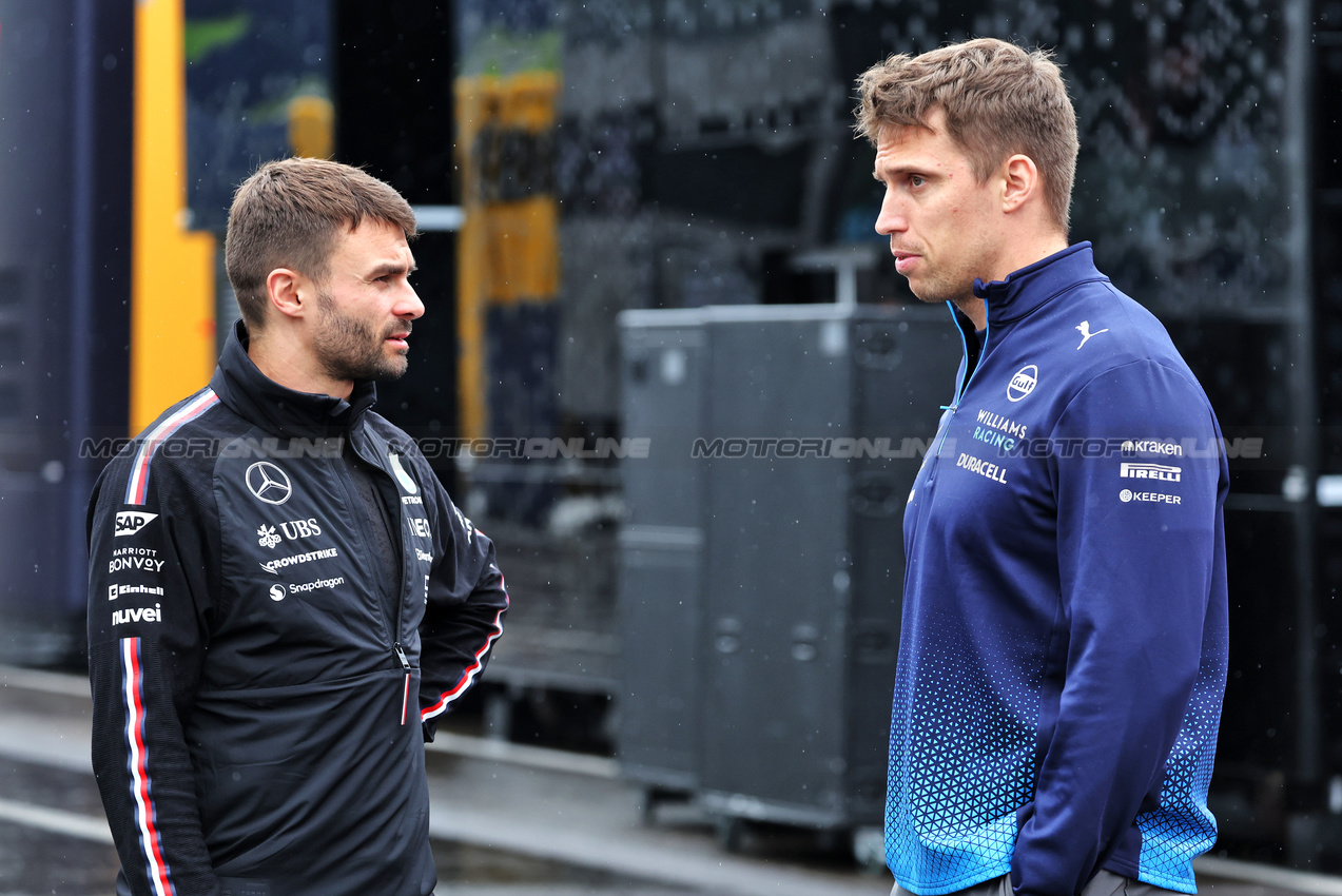 GP AUSTRIA, (L to R): Aleix Casanovas, Mercedes AMG F1 Trainer with Elias Huhtinen (FIN) Williams Racing Personal Trainer.

27.06.2024. Formula 1 World Championship, Rd 11, Austrian Grand Prix, Spielberg, Austria, Preparation Day.

- www.xpbimages.com, EMail: requests@xpbimages.com © Copyright: Bearne / XPB Images