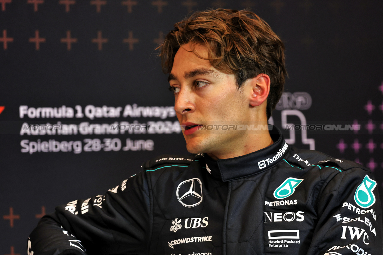 GP AUSTRIA, George Russell (GBR) Mercedes AMG F1, in the post qualifying FIA Press Conference.

29.06.2024. Formula 1 World Championship, Rd 11, Austrian Grand Prix, Spielberg, Austria, Sprint e Qualifiche Day.

- www.xpbimages.com, EMail: requests@xpbimages.com © Copyright: Bearne / XPB Images