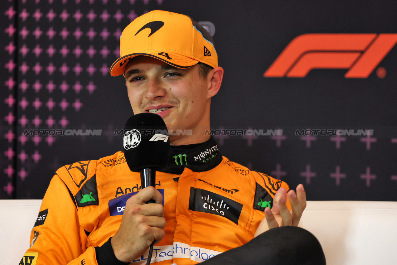 GP AUSTRIA, Lando Norris (GBR) McLaren, in the post qualifying FIA Press Conference.

29.06.2024. Formula 1 World Championship, Rd 11, Austrian Grand Prix, Spielberg, Austria, Sprint e Qualifiche Day.

- www.xpbimages.com, EMail: requests@xpbimages.com © Copyright: Bearne / XPB Images