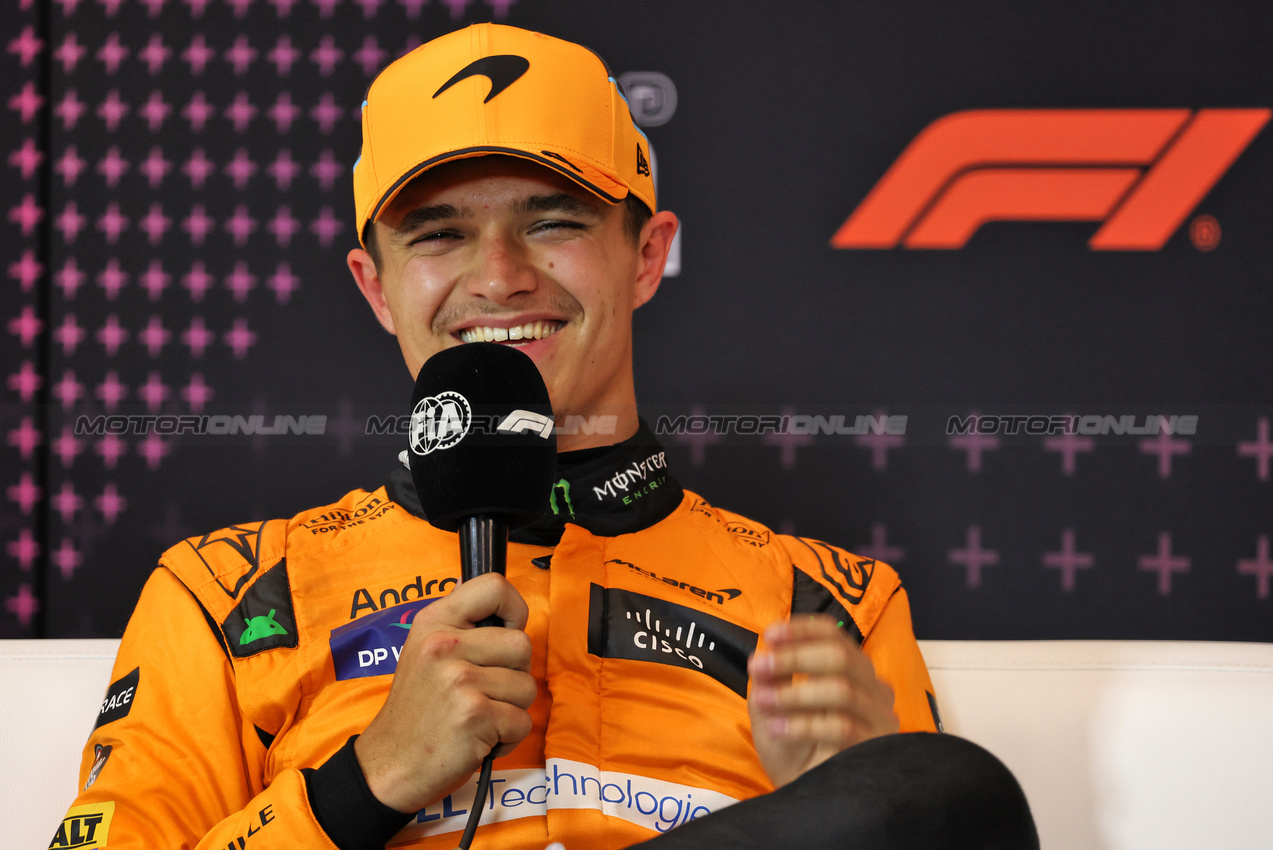 GP AUSTRIA, Lando Norris (GBR) McLaren, in the post qualifying FIA Press Conference.

29.06.2024. Formula 1 World Championship, Rd 11, Austrian Grand Prix, Spielberg, Austria, Sprint e Qualifiche Day.

- www.xpbimages.com, EMail: requests@xpbimages.com © Copyright: Bearne / XPB Images