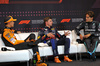 GP AUSTRIA, (L to R): Lando Norris (GBR) McLaren; Max Verstappen (NLD) Red Bull Racing; e George Russell (GBR) Mercedes AMG F1, in the post qualifying FIA Press Conference.

29.06.2024. Formula 1 World Championship, Rd 11, Austrian Grand Prix, Spielberg, Austria, Sprint e Qualifiche Day.

- www.xpbimages.com, EMail: requests@xpbimages.com © Copyright: Bearne / XPB Images