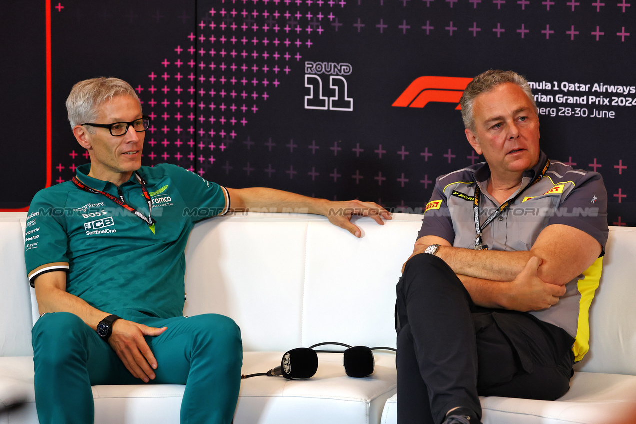 GP AUSTRIA, (L to R): Mike Krack (LUX) Aston Martin F1 Team, Team Principal e Mario Isola (ITA) Pirelli Racing Manager in the FIA Press Conference.

28.06.2024. Formula 1 World Championship, Rd 11, Austrian Grand Prix, Spielberg, Austria, Sprint Qualifiche Day.

- www.xpbimages.com, EMail: requests@xpbimages.com © Copyright: Charniaux / XPB Images