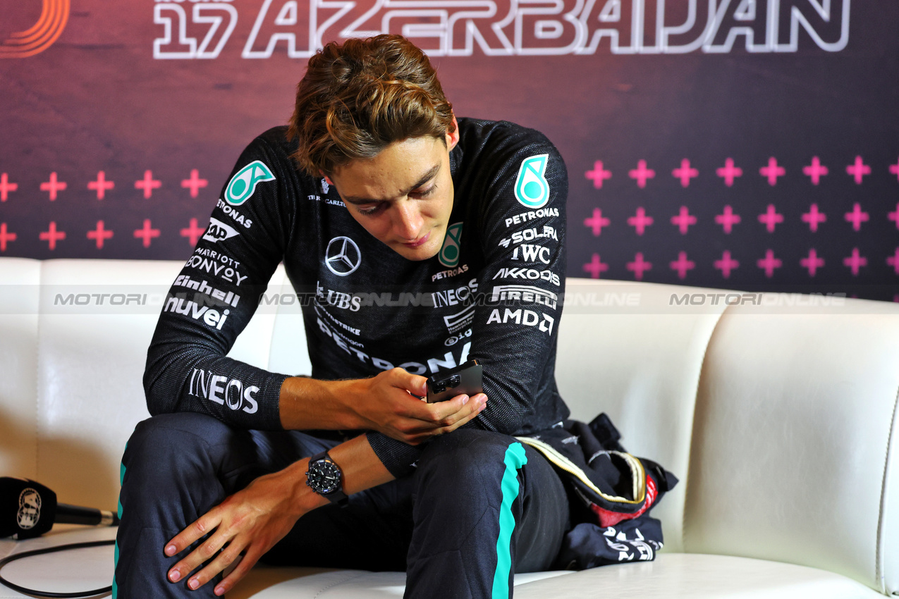 GP AZERBAIJAN, George Russell (GBR) Mercedes AMG F1 in the post race FIA Press Conference.

15.09.2024. Formula 1 World Championship, Rd 17, Azerbaijan Grand Prix, Baku Street Circuit, Azerbaijan, Gara Day.

- www.xpbimages.com, EMail: requests@xpbimages.com © Copyright: Batchelor / XPB Images