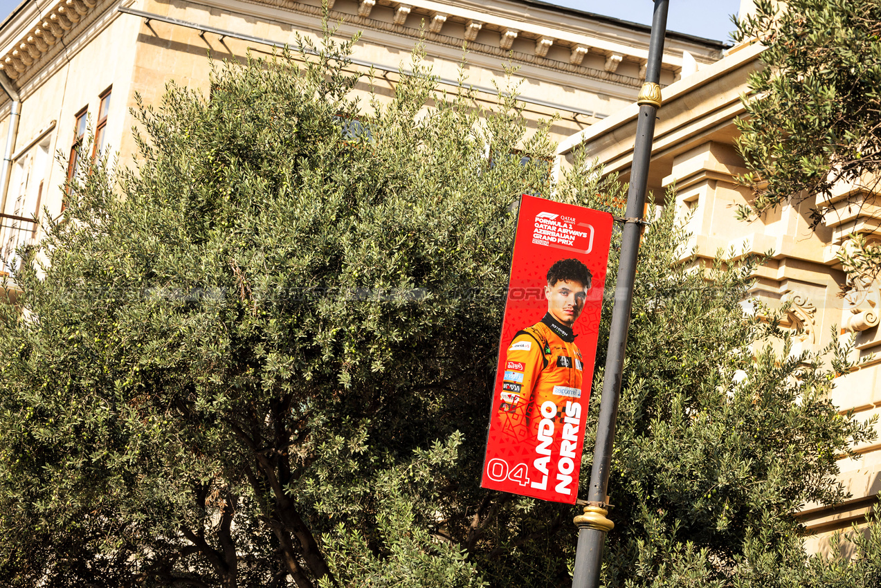 GP AZERBAIJAN, Circuit Atmosfera - Lando Norris (GBR) McLaren official banner.

12.09.2024. Formula 1 World Championship, Rd 17, Azerbaijan Grand Prix, Baku Street Circuit, Azerbaijan, Preparation Day.

- www.xpbimages.com, EMail: requests@xpbimages.com © Copyright: Bearne / XPB Images