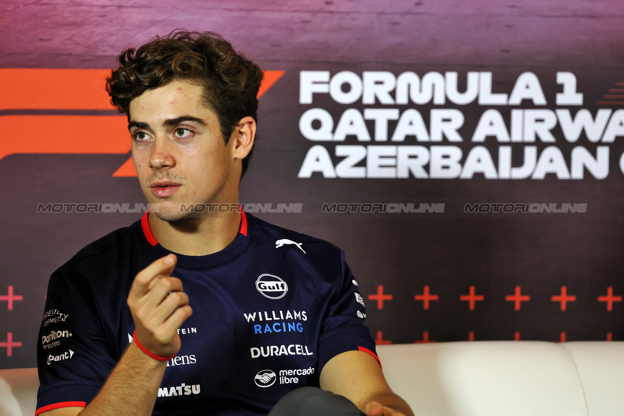 GP AZERBAIJAN, Franco Colapinto (ARG) Williams Racing in the FIA Press Conference.

12.09.2024. Formula 1 World Championship, Rd 17, Azerbaijan Grand Prix, Baku Street Circuit, Azerbaijan, Preparation Day.

- www.xpbimages.com, EMail: requests@xpbimages.com © Copyright: Bearne / XPB Images