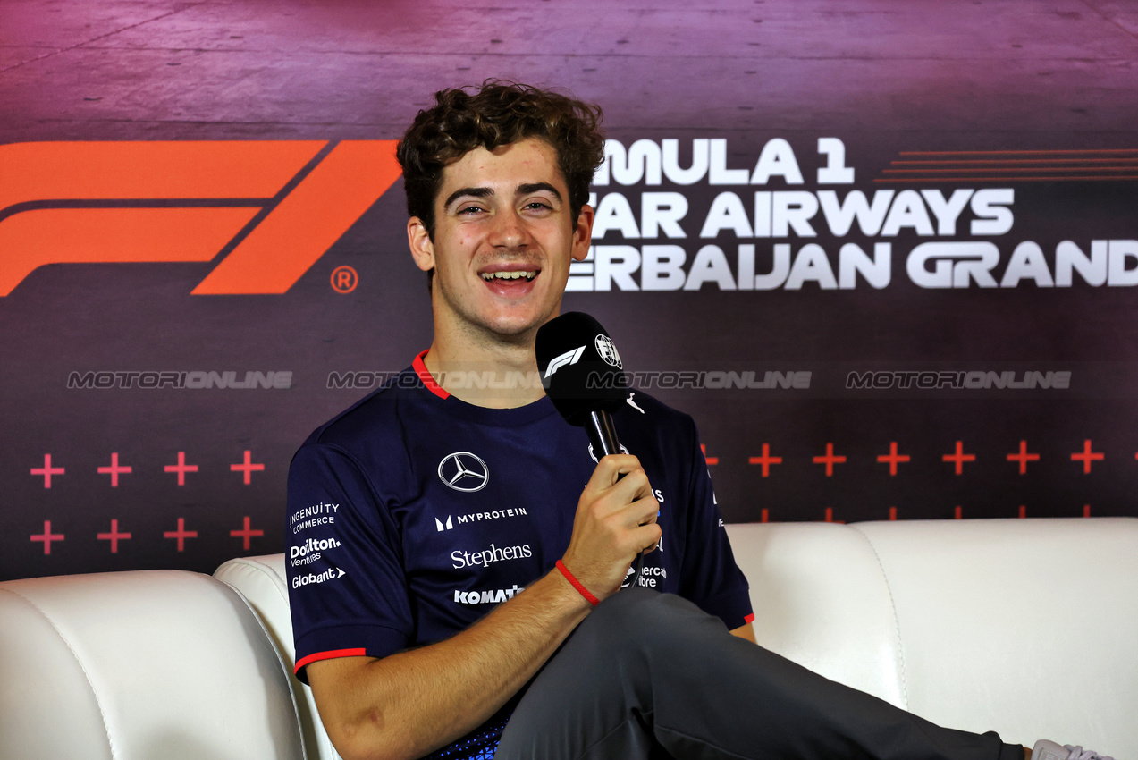 GP AZERBAIJAN, Franco Colapinto (ARG) Williams Racing in the FIA Press Conference.

12.09.2024. Formula 1 World Championship, Rd 17, Azerbaijan Grand Prix, Baku Street Circuit, Azerbaijan, Preparation Day.

- www.xpbimages.com, EMail: requests@xpbimages.com © Copyright: Bearne / XPB Images