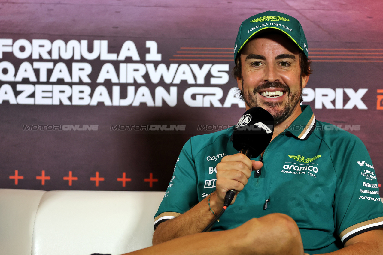 GP AZERBAIJAN, Fernando Alonso (ESP) Aston Martin F1 Team in the FIA Press Conference.

12.09.2024. Formula 1 World Championship, Rd 17, Azerbaijan Grand Prix, Baku Street Circuit, Azerbaijan, Preparation Day.

- www.xpbimages.com, EMail: requests@xpbimages.com © Copyright: Bearne / XPB Images