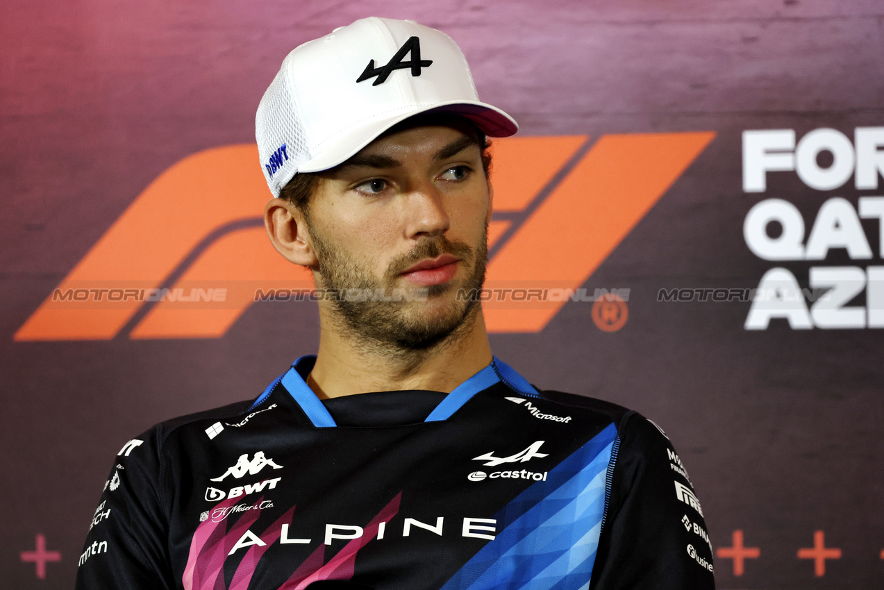 GP AZERBAIJAN, Pierre Gasly (FRA) Alpine F1 Team in the FIA Press Conference.

12.09.2024. Formula 1 World Championship, Rd 17, Azerbaijan Grand Prix, Baku Street Circuit, Azerbaijan, Preparation Day.

- www.xpbimages.com, EMail: requests@xpbimages.com © Copyright: Bearne / XPB Images