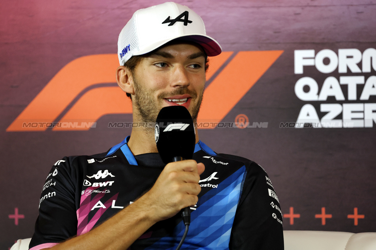 GP AZERBAIJAN, Pierre Gasly (FRA) Alpine F1 Team in the FIA Press Conference.

12.09.2024. Formula 1 World Championship, Rd 17, Azerbaijan Grand Prix, Baku Street Circuit, Azerbaijan, Preparation Day.

- www.xpbimages.com, EMail: requests@xpbimages.com © Copyright: Bearne / XPB Images