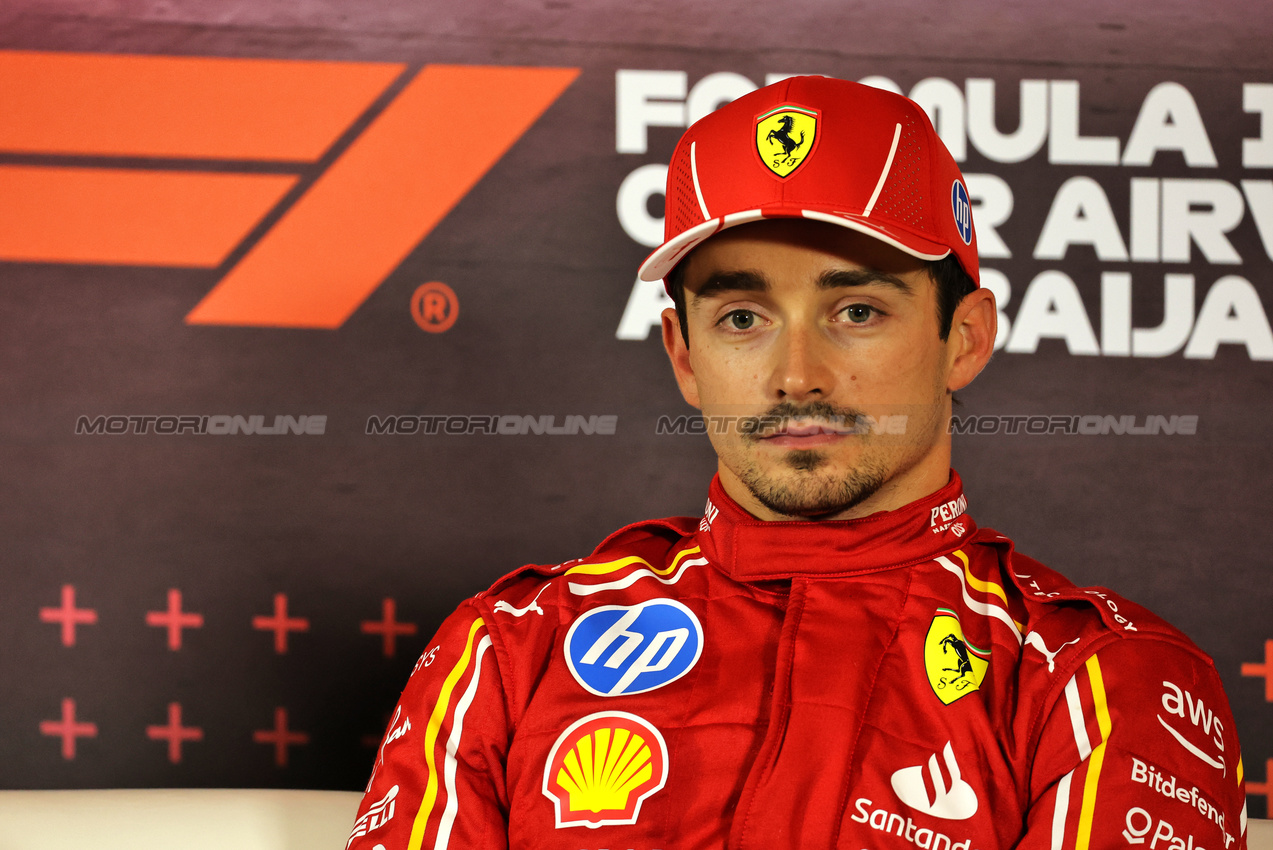 GP AZERBAIJAN, Charles Leclerc (MON) Ferrari in the FIA Press Conference.

14.09.2024. Formula 1 World Championship, Rd 17, Azerbaijan Grand Prix, Baku Street Circuit, Azerbaijan, Qualifiche Day.

- www.xpbimages.com, EMail: requests@xpbimages.com © Copyright: Batchelor / XPB Images