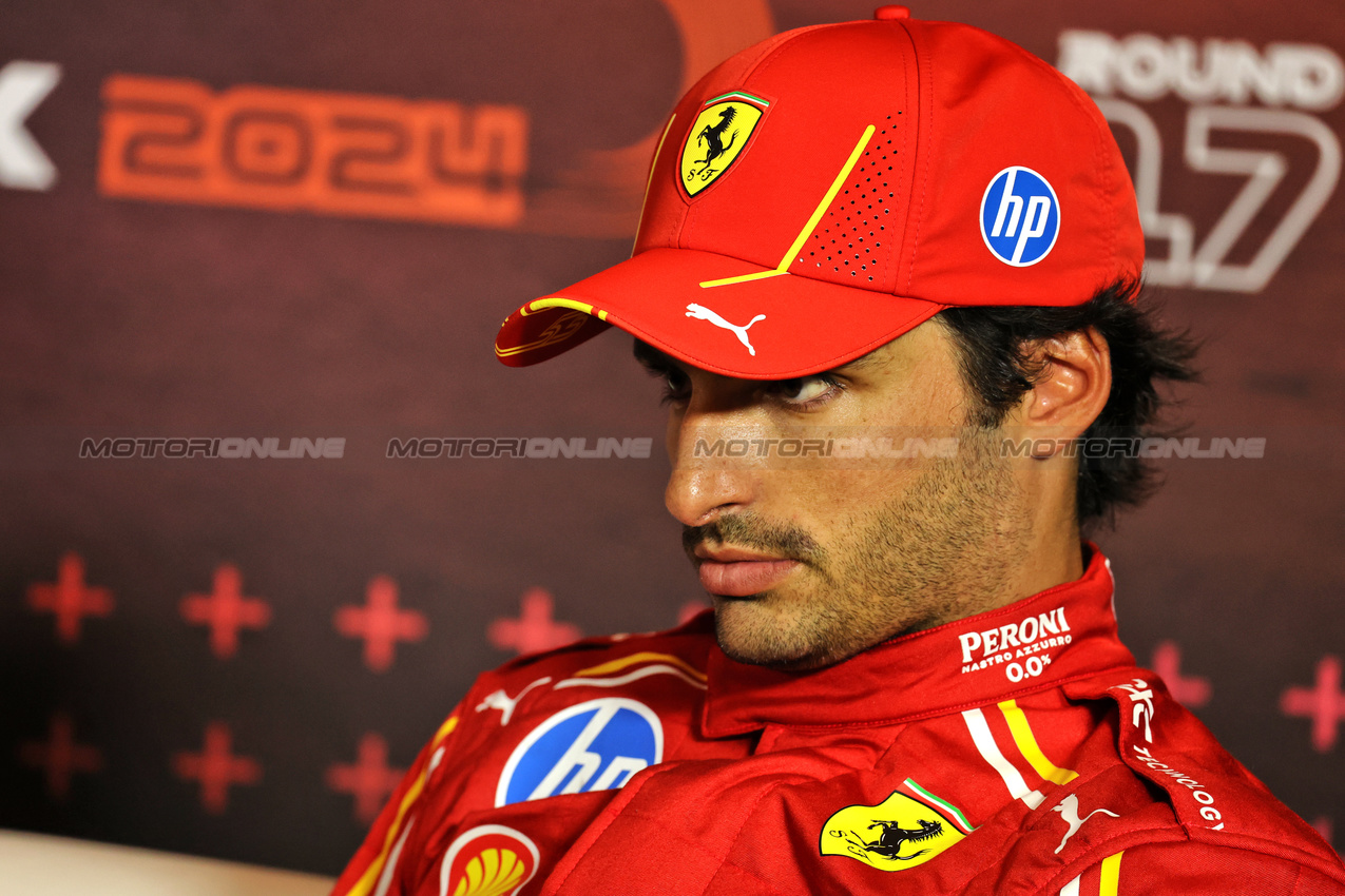 GP AZERBAIJAN, Carlos Sainz Jr (ESP) Ferrari in the FIA Press Conference.

14.09.2024. Formula 1 World Championship, Rd 17, Azerbaijan Grand Prix, Baku Street Circuit, Azerbaijan, Qualifiche Day.

- www.xpbimages.com, EMail: requests@xpbimages.com © Copyright: Batchelor / XPB Images