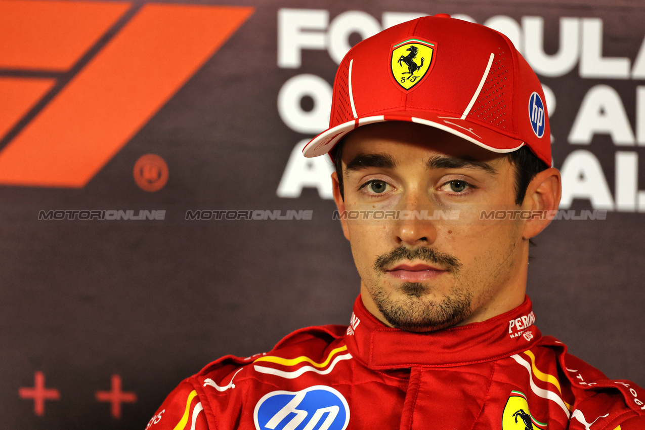 GP AZERBAIJAN, Charles Leclerc (MON) Ferrari in the FIA Press Conference.

14.09.2024. Formula 1 World Championship, Rd 17, Azerbaijan Grand Prix, Baku Street Circuit, Azerbaijan, Qualifiche Day.

- www.xpbimages.com, EMail: requests@xpbimages.com © Copyright: Batchelor / XPB Images