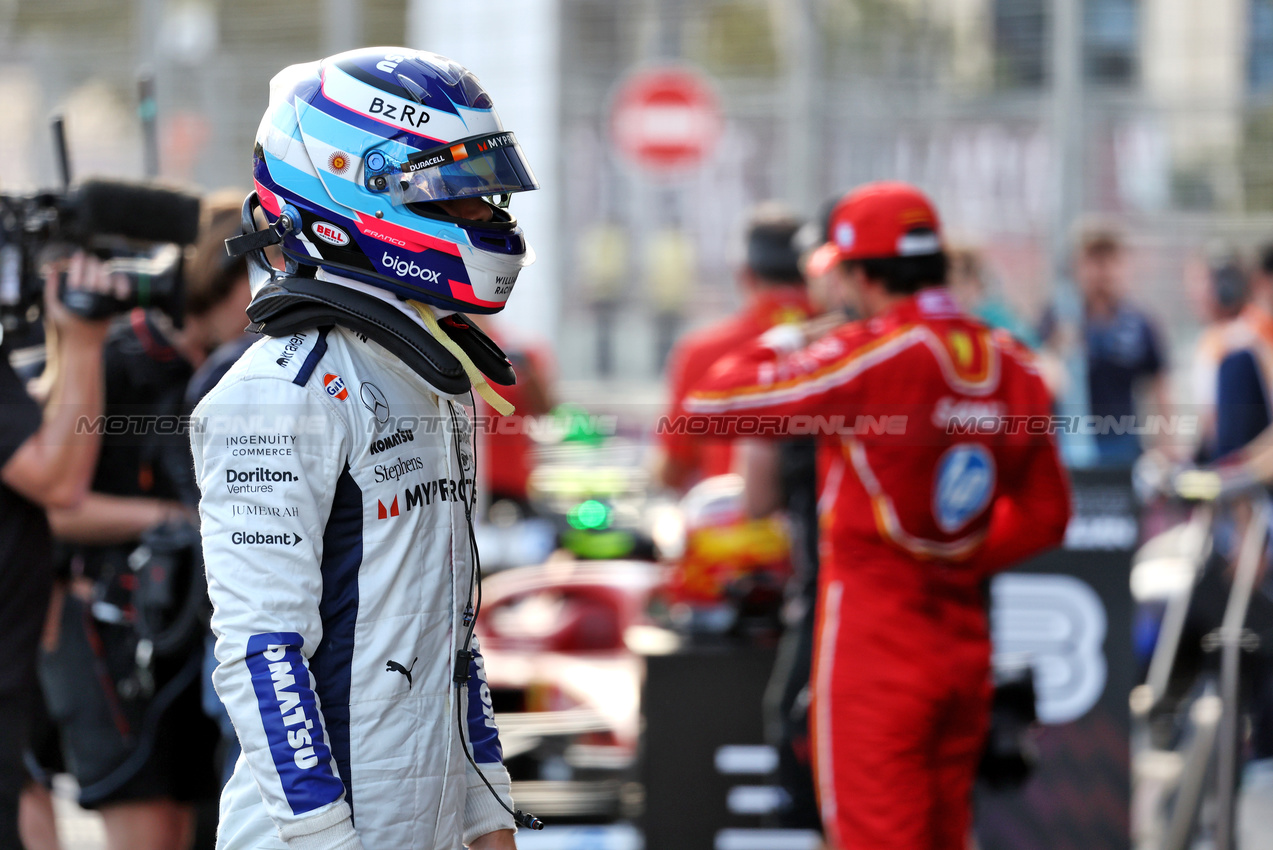 GP AZERBAIJAN, Franco Colapinto (ARG) Williams Racing in qualifying parc ferme.

14.09.2024. Formula 1 World Championship, Rd 17, Azerbaijan Grand Prix, Baku Street Circuit, Azerbaijan, Qualifiche Day.

- www.xpbimages.com, EMail: requests@xpbimages.com © Copyright: Bearne / XPB Images