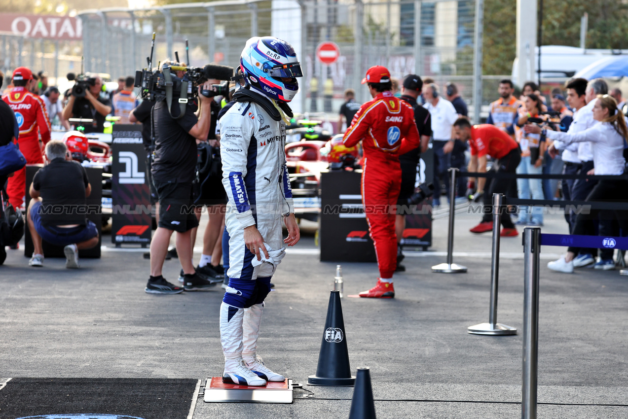 GP AZERBAIJAN, Franco Colapinto (ARG) Williams Racing in qualifying parc ferme.

14.09.2024. Formula 1 World Championship, Rd 17, Azerbaijan Grand Prix, Baku Street Circuit, Azerbaijan, Qualifiche Day.

- www.xpbimages.com, EMail: requests@xpbimages.com © Copyright: Bearne / XPB Images