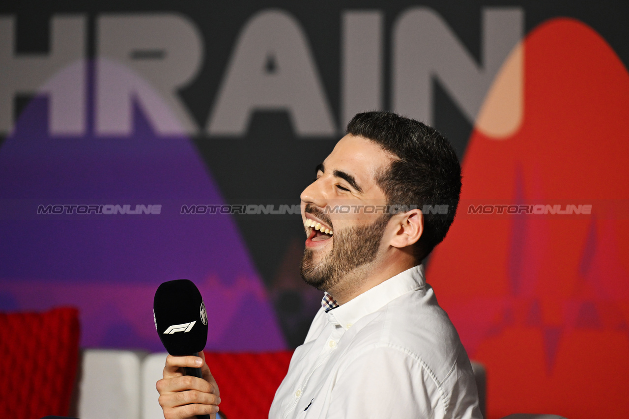 GP BAHRAIN, Harry Benjamin (GBR) Sky Sports F1 Commentator in the FIA Press Conference.

28.02.2024. Formula 1 World Championship, Rd 1, Bahrain Grand Prix, Sakhir, Bahrain, Preparation Day.

- www.xpbimages.com, EMail: requests@xpbimages.com © Copyright: XPB Images