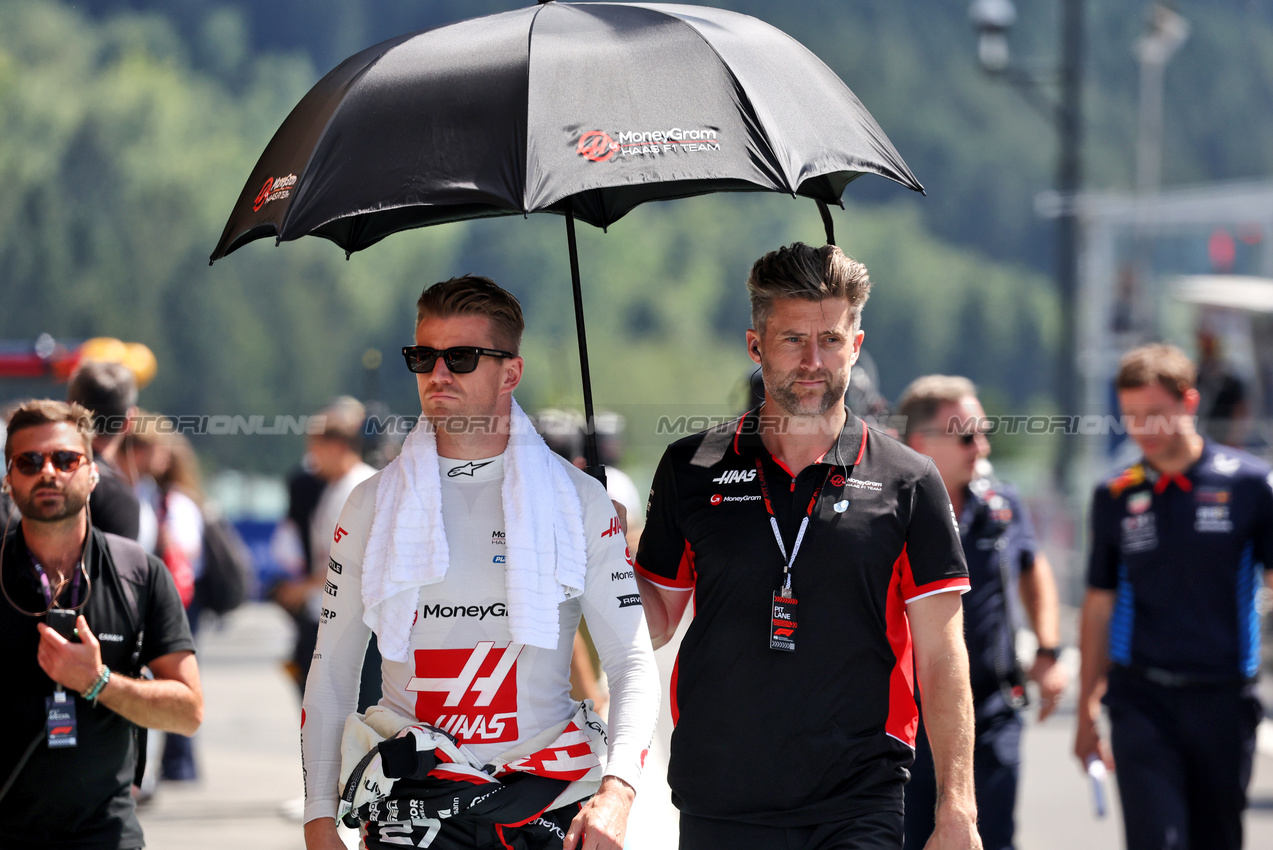 GP BELGIO, Nico Hulkenberg (GER) Haas F1 Team on the grid.

28.07.2024. Formula 1 World Championship, Rd 14, Belgian Grand Prix, Spa Francorchamps, Belgium, Gara Day.

- www.xpbimages.com, EMail: requests@xpbimages.com © Copyright: Bearne / XPB Images
