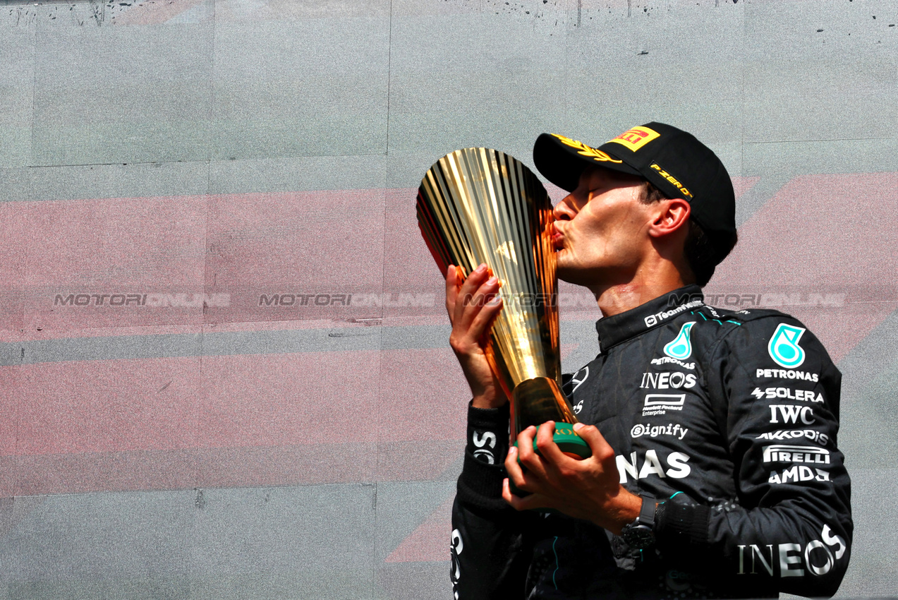 GP BELGIO, Gara winner George Russell (GBR) Mercedes AMG F1 celebrates on the podium.

28.07.2024. Formula 1 World Championship, Rd 14, Belgian Grand Prix, Spa Francorchamps, Belgium, Gara Day.

- www.xpbimages.com, EMail: requests@xpbimages.com © Copyright: Charniaux / XPB Images