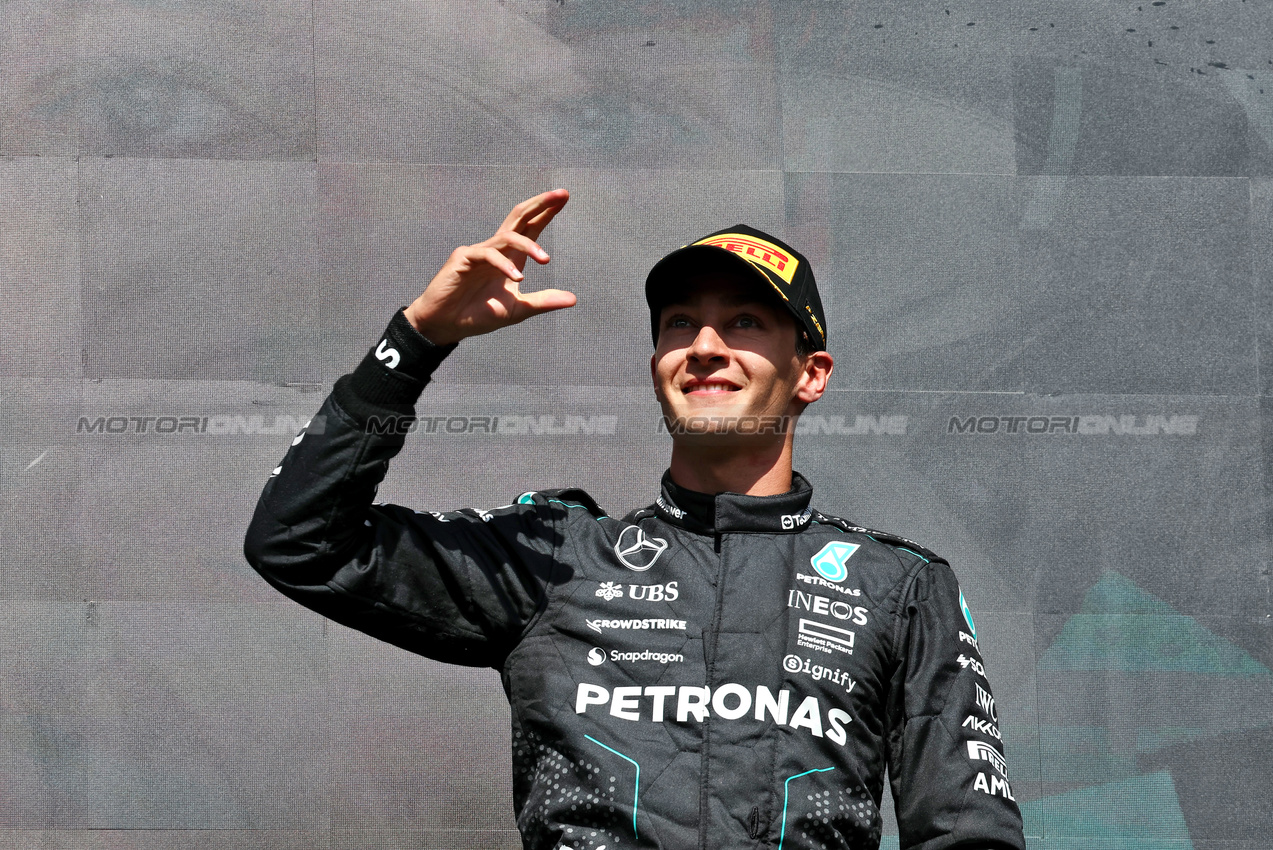 GP BELGIO, Gara winner George Russell (GBR) Mercedes AMG F1 celebrates on the podium.

28.07.2024. Formula 1 World Championship, Rd 14, Belgian Grand Prix, Spa Francorchamps, Belgium, Gara Day.

- www.xpbimages.com, EMail: requests@xpbimages.com © Copyright: Moy / XPB Images