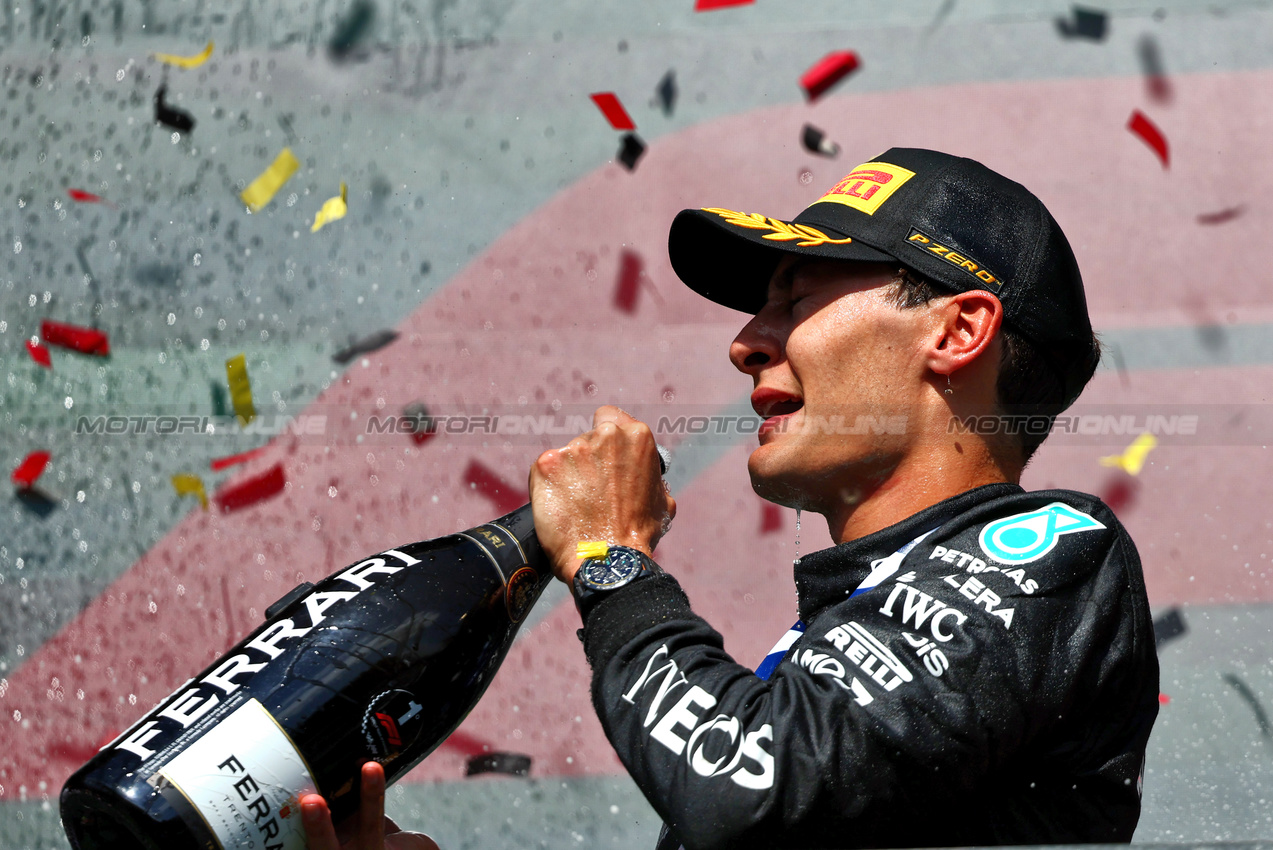 GP BELGIO, Gara winner George Russell (GBR) Mercedes AMG F1 celebrates on the podium.

28.07.2024. Formula 1 World Championship, Rd 14, Belgian Grand Prix, Spa Francorchamps, Belgium, Gara Day.

- www.xpbimages.com, EMail: requests@xpbimages.com © Copyright: Charniaux / XPB Images