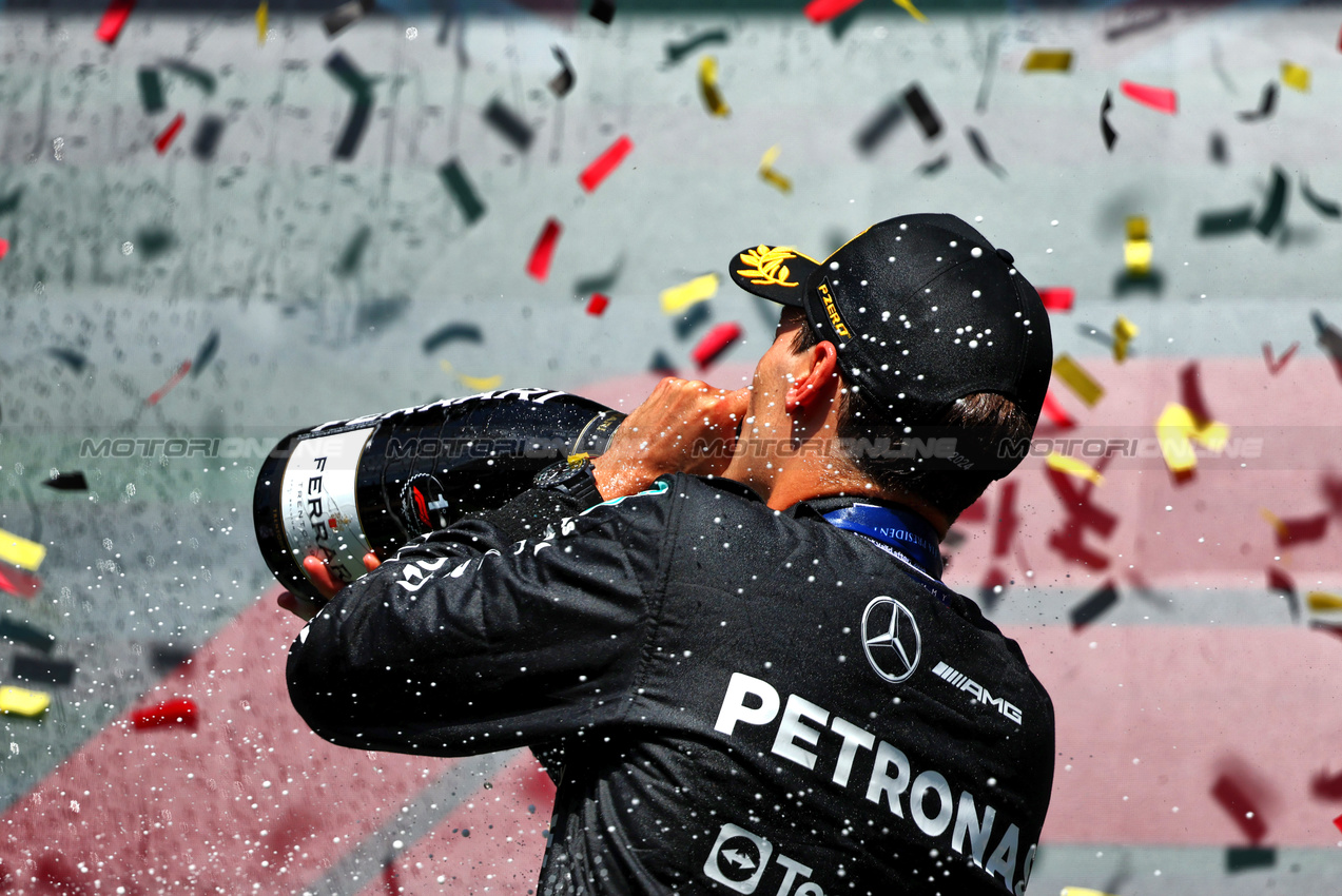 GP BELGIO, Gara winner George Russell (GBR) Mercedes AMG F1 celebrates on the podium.

28.07.2024. Formula 1 World Championship, Rd 14, Belgian Grand Prix, Spa Francorchamps, Belgium, Gara Day.

- www.xpbimages.com, EMail: requests@xpbimages.com © Copyright: Charniaux / XPB Images