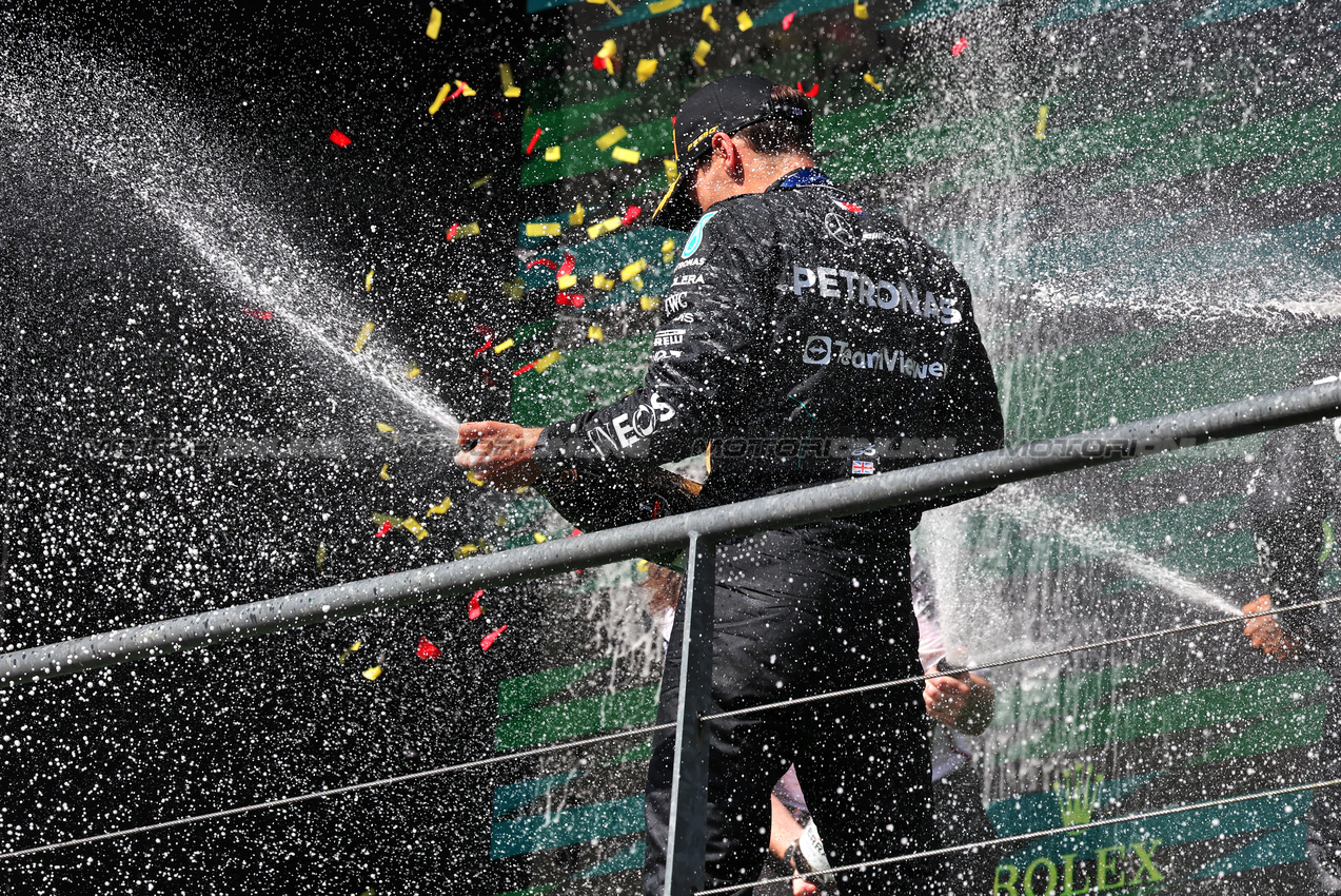 GP BELGIO, Gara winner George Russell (GBR) Mercedes AMG F1 celebrates on the podium.

28.07.2024. Formula 1 World Championship, Rd 14, Belgian Grand Prix, Spa Francorchamps, Belgium, Gara Day.

- www.xpbimages.com, EMail: requests@xpbimages.com © Copyright: Rew / XPB Images