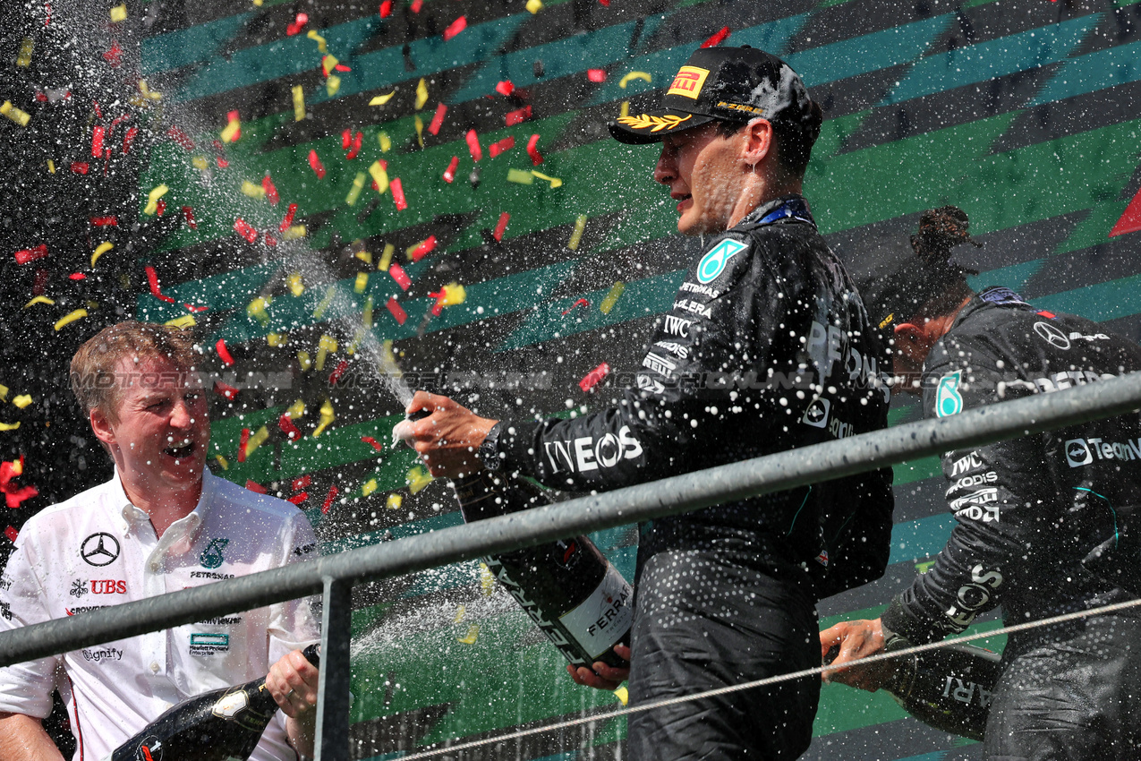 GP BELGIO, Gara winner George Russell (GBR) Mercedes AMG F1 celebrates on the podium.

28.07.2024. Formula 1 World Championship, Rd 14, Belgian Grand Prix, Spa Francorchamps, Belgium, Gara Day.

- www.xpbimages.com, EMail: requests@xpbimages.com © Copyright: Rew / XPB Images