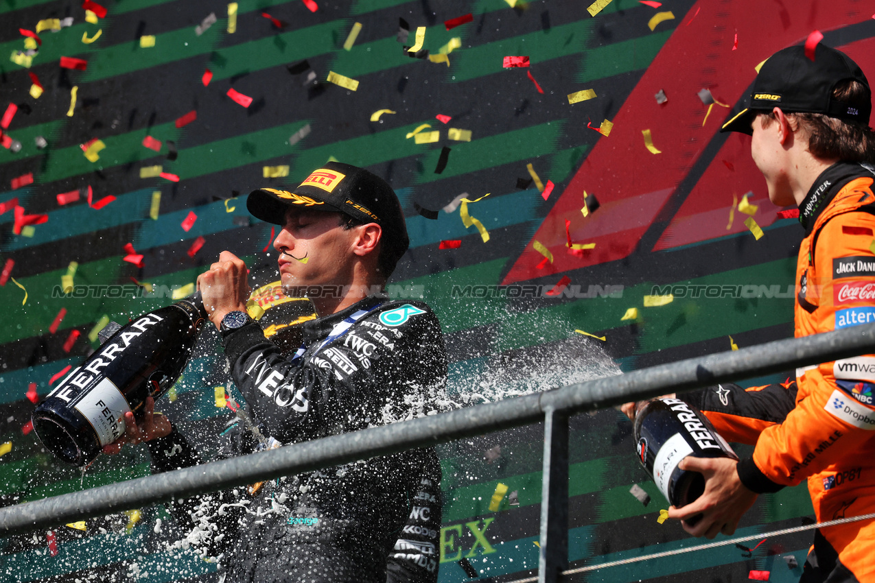 GP BELGIO, Gara winner George Russell (GBR) Mercedes AMG F1 celebrates on the podium.

28.07.2024. Formula 1 World Championship, Rd 14, Belgian Grand Prix, Spa Francorchamps, Belgium, Gara Day.

- www.xpbimages.com, EMail: requests@xpbimages.com © Copyright: Rew / XPB Images
