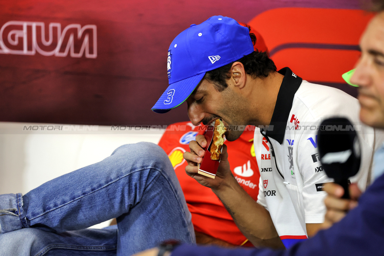 GP BELGIO, Daniel Ricciardo (AUS) RB in the FIA Press Conference.

25.07.2024. Formula 1 World Championship, Rd 14, Belgian Grand Prix, Spa Francorchamps, Belgium, Preparation Day.

- www.xpbimages.com, EMail: requests@xpbimages.com © Copyright: Bearne / XPB Images