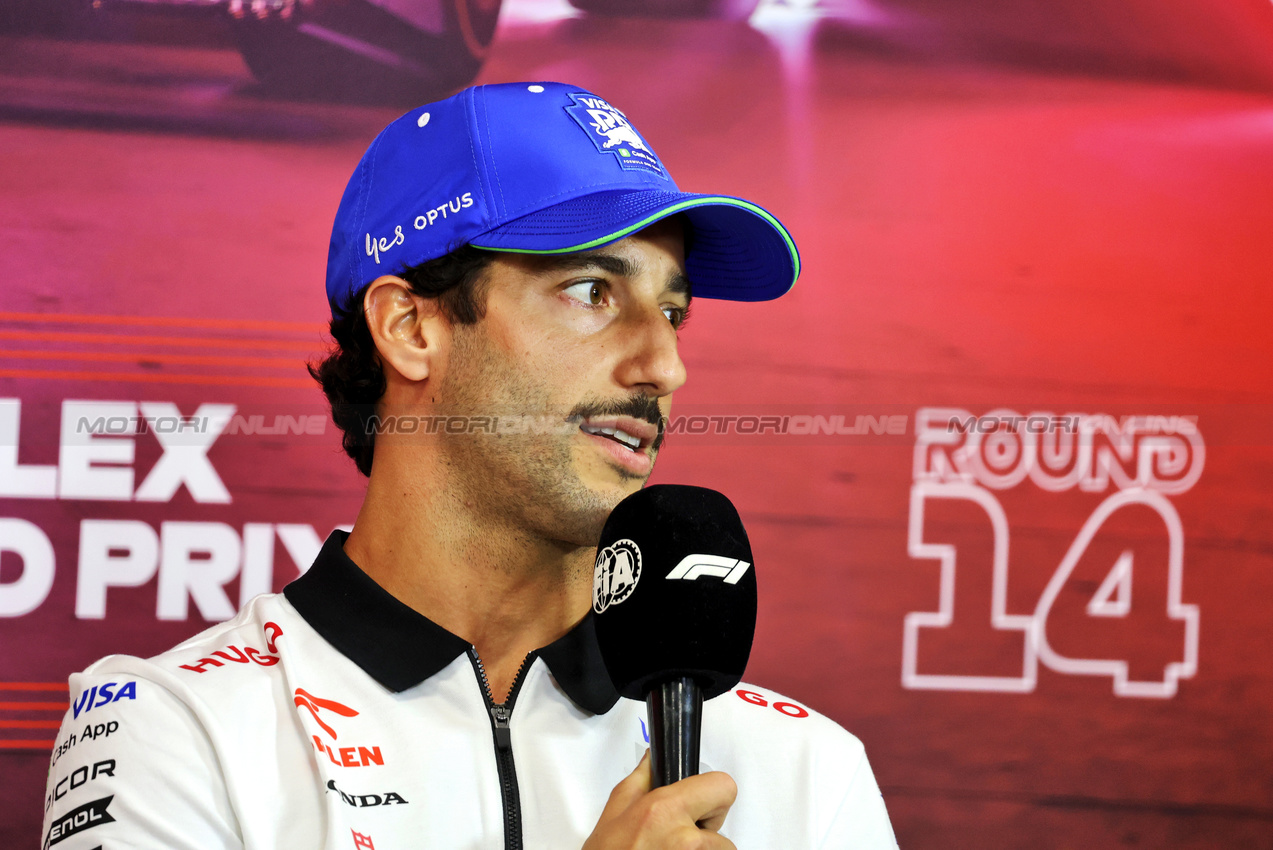 GP BELGIO, Daniel Ricciardo (AUS) RB in the FIA Press Conference.

25.07.2024. Formula 1 World Championship, Rd 14, Belgian Grand Prix, Spa Francorchamps, Belgium, Preparation Day.

- www.xpbimages.com, EMail: requests@xpbimages.com © Copyright: Bearne / XPB Images