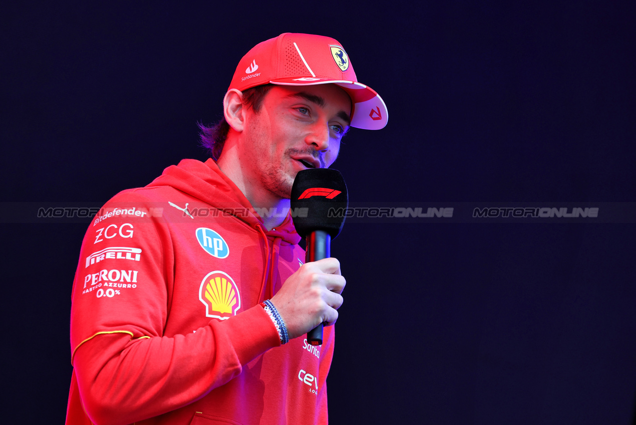 GP BELGIO, Charles Leclerc (MON) Ferrari on the FanZone Stage.

27.07.2024. Formula 1 World Championship, Rd 14, Belgian Grand Prix, Spa Francorchamps, Belgium, Qualifiche Day.

- www.xpbimages.com, EMail: requests@xpbimages.com © Copyright: Moy / XPB Images