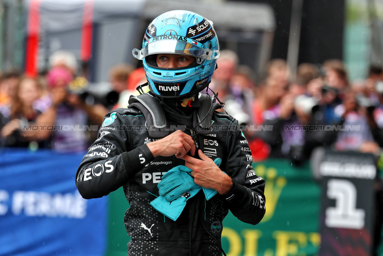 GP BELGIO, George Russell (GBR) Mercedes AMG F1 in qualifying parc ferme.

27.07.2024. Formula 1 World Championship, Rd 14, Belgian Grand Prix, Spa Francorchamps, Belgium, Qualifiche Day.

- www.xpbimages.com, EMail: requests@xpbimages.com © Copyright: Moy / XPB Images