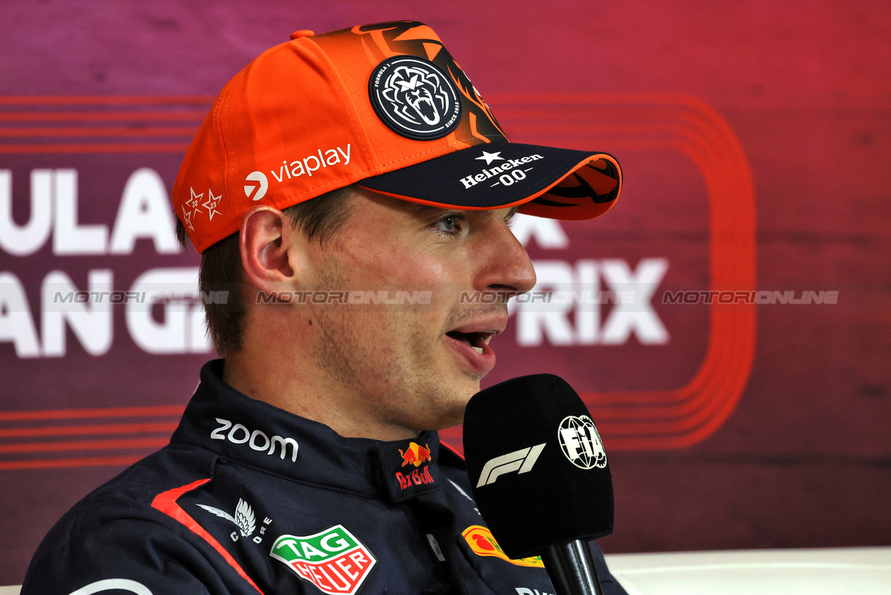 GP BELGIO, Max Verstappen (NLD) Red Bull Racing in the post qualifying FIA Press Conference.

27.07.2024. Formula 1 World Championship, Rd 14, Belgian Grand Prix, Spa Francorchamps, Belgium, Qualifiche Day.

- www.xpbimages.com, EMail: requests@xpbimages.com © Copyright: Rew / XPB Images