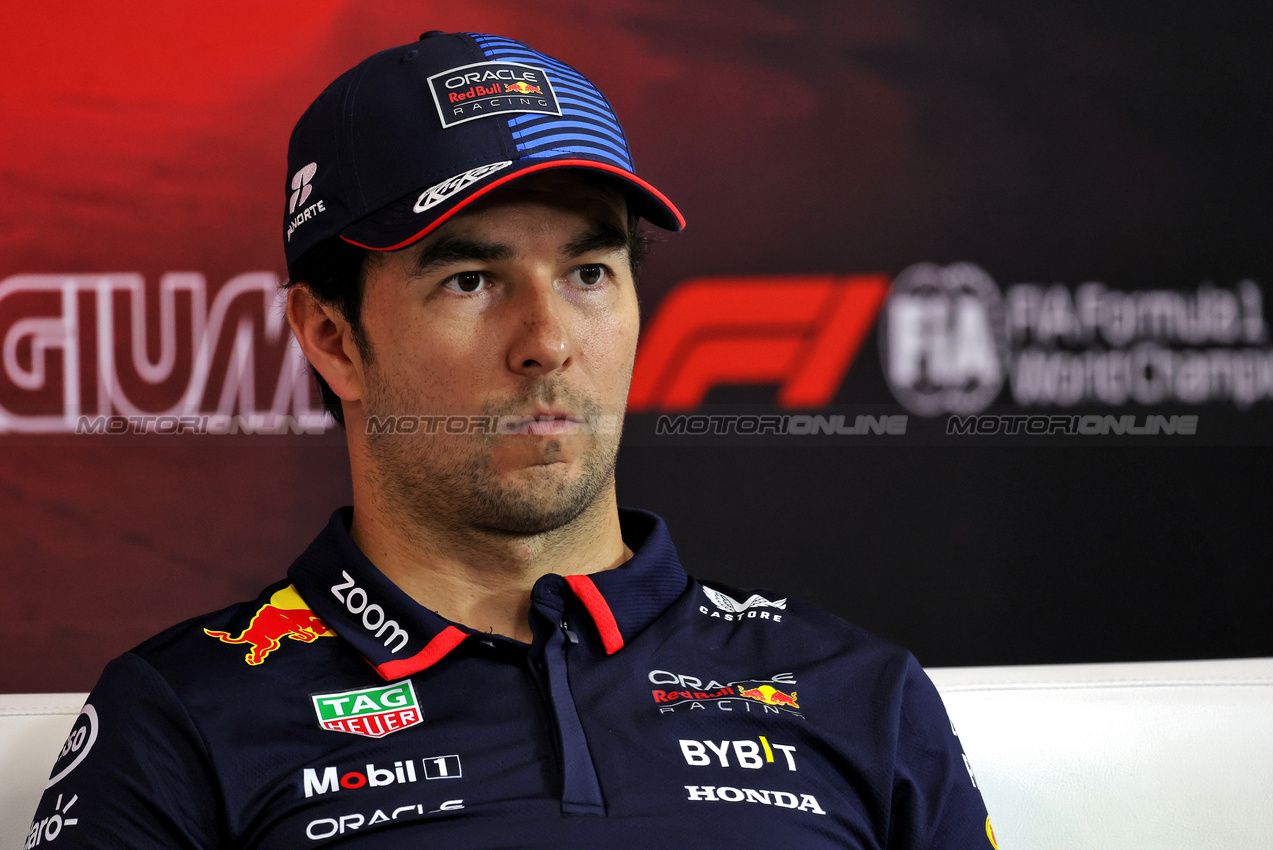 GP BELGIO, Sergio Perez (MEX) Red Bull Racing in the post qualifying FIA Press Conference.

27.07.2024. Formula 1 World Championship, Rd 14, Belgian Grand Prix, Spa Francorchamps, Belgium, Qualifiche Day.

- www.xpbimages.com, EMail: requests@xpbimages.com © Copyright: Rew / XPB Images