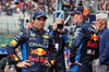 GP BELGIO, (L to R): Sergio Perez (MEX) Red Bull Racing with team mate Max Verstappen (NLD) Red Bull Racing in qualifying parc ferme.

27.07.2024. Formula 1 World Championship, Rd 14, Belgian Grand Prix, Spa Francorchamps, Belgium, Qualifiche Day.

- www.xpbimages.com, EMail: requests@xpbimages.com © Copyright: Moy / XPB Images