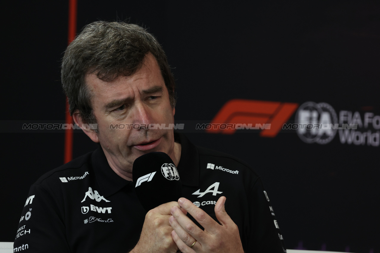 GP BELGIO, Bruno Famin (FRA) Alpine Motorsports Vice President e Alpine F1 Team Team Principal in the FIA Press Conference.

26.07.2024. Formula 1 World Championship, Rd 14, Belgian Grand Prix, Spa Francorchamps, Belgium, Practice Day.

- www.xpbimages.com, EMail: requests@xpbimages.com © Copyright: Bearne / XPB Images