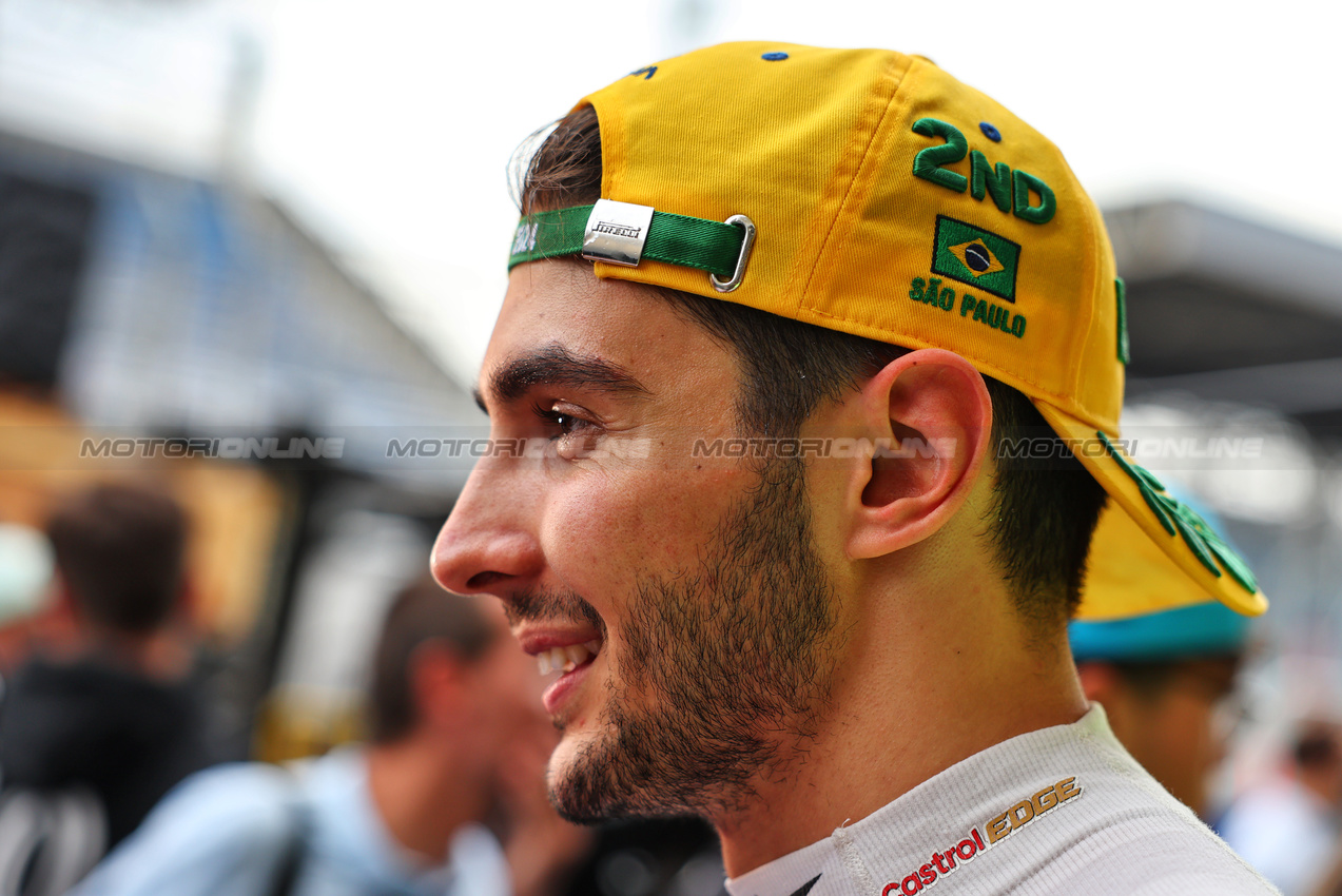 GP BRASILE, Esteban Ocon (FRA) Alpine F1 Team celebrates his second position with the team.

03.11.2024. Formula 1 World Championship, Rd 21, Brazilian Grand Prix, Sao Paulo, Brazil, Gara Day.

- www.xpbimages.com, EMail: requests@xpbimages.com © Copyright: Batchelor / XPB Images