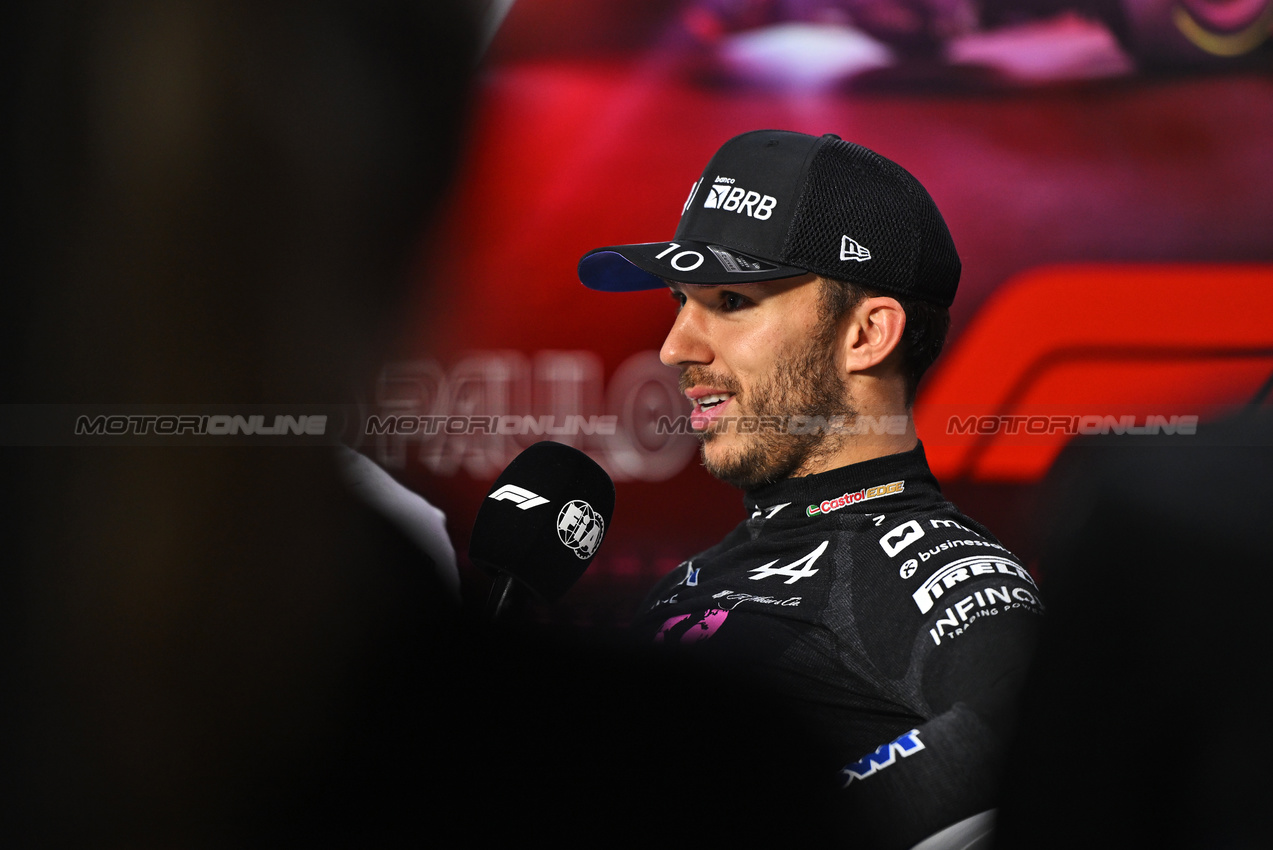 GP BRASILE, Pierre Gasly (FRA) Alpine F1 Team in the post race FIA Press Conference.

03.11.2024. Formula 1 World Championship, Rd 21, Brazilian Grand Prix, Sao Paulo, Brazil, Gara Day.

- www.xpbimages.com, EMail: requests@xpbimages.com © Copyright: Price / XPB Images