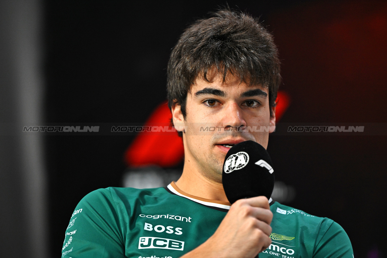 GP BRASILE, Lance Stroll (CDN) Aston Martin F1 Team in the FIA Press Conference.

31.10.2024. Formula 1 World Championship, Rd 21, Brazilian Grand Prix, Sao Paulo, Brazil, Preparation Day.

- www.xpbimages.com, EMail: requests@xpbimages.com © Copyright: Price / XPB Images