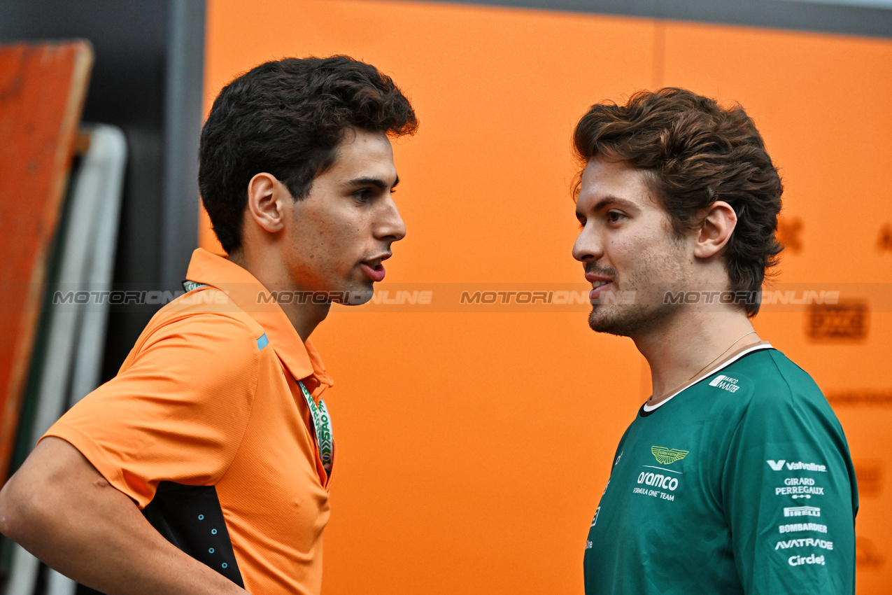 GP BRASILE, (L to R): Gabriel Bortoleto (BRA) McLaren Development Driver with Felipe Drugovich (BRA) Aston Martin F1 Team, Reserve e Development Programme Driver.

31.10.2024. Formula 1 World Championship, Rd 21, Brazilian Grand Prix, Sao Paulo, Brazil, Preparation Day.

- www.xpbimages.com, EMail: requests@xpbimages.com © Copyright: Price / XPB Images