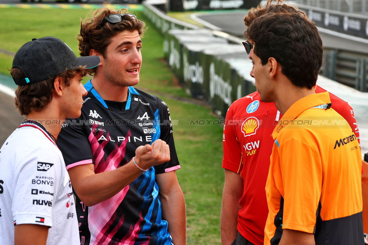 GP BRASILE, (L to R): Andrea Kimi Antonelli (ITA) Mercedes AMG F1 Junior Driver; Jack Doohan (AUS) Alpine F1 Team Reserve Driver; Oliver Bearman (GBR) Ferrari Reserve Driver; e Gabriel Bortoleto (BRA) McLaren Development Driver.

31.10.2024. Formula 1 World Championship, Rd 21, Brazilian Grand Prix, Sao Paulo, Brazil, Preparation Day.

 - www.xpbimages.com, EMail: requests@xpbimages.com © Copyright: Coates / XPB Images