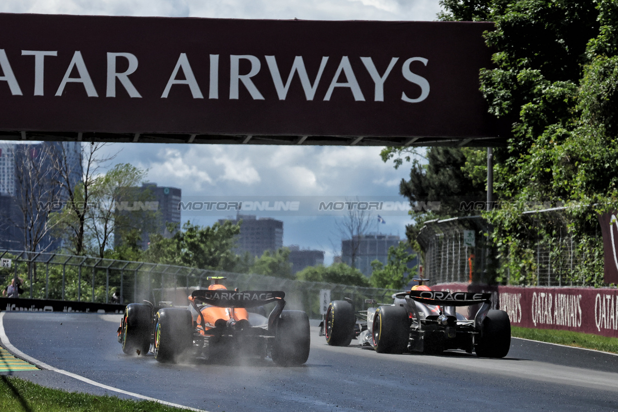 GP CANADA, Lando Norris (GBR) McLaren MCL38 loses grip as he leaves the pits e loses the lead to Max Verstappen (NLD) Red Bull Racing RB20.

09.06.2024. Formula 1 World Championship, Rd 9, Canadian Grand Prix, Montreal, Canada, Gara Day.

- www.xpbimages.com, EMail: requests@xpbimages.com © Copyright: Bearne / XPB Images