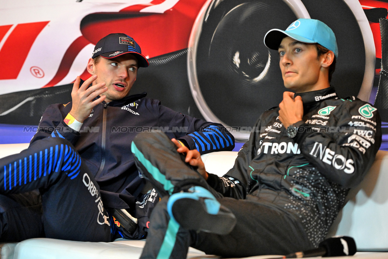 GP CANADA, (L to R): Max Verstappen (NLD) Red Bull Racing e George Russell (GBR) Mercedes AMG F1 in the post race FIA Press Conference.

09.06.2024. Formula 1 World Championship, Rd 9, Canadian Grand Prix, Montreal, Canada, Gara Day.

- www.xpbimages.com, EMail: requests@xpbimages.com © Copyright: Price / XPB Images