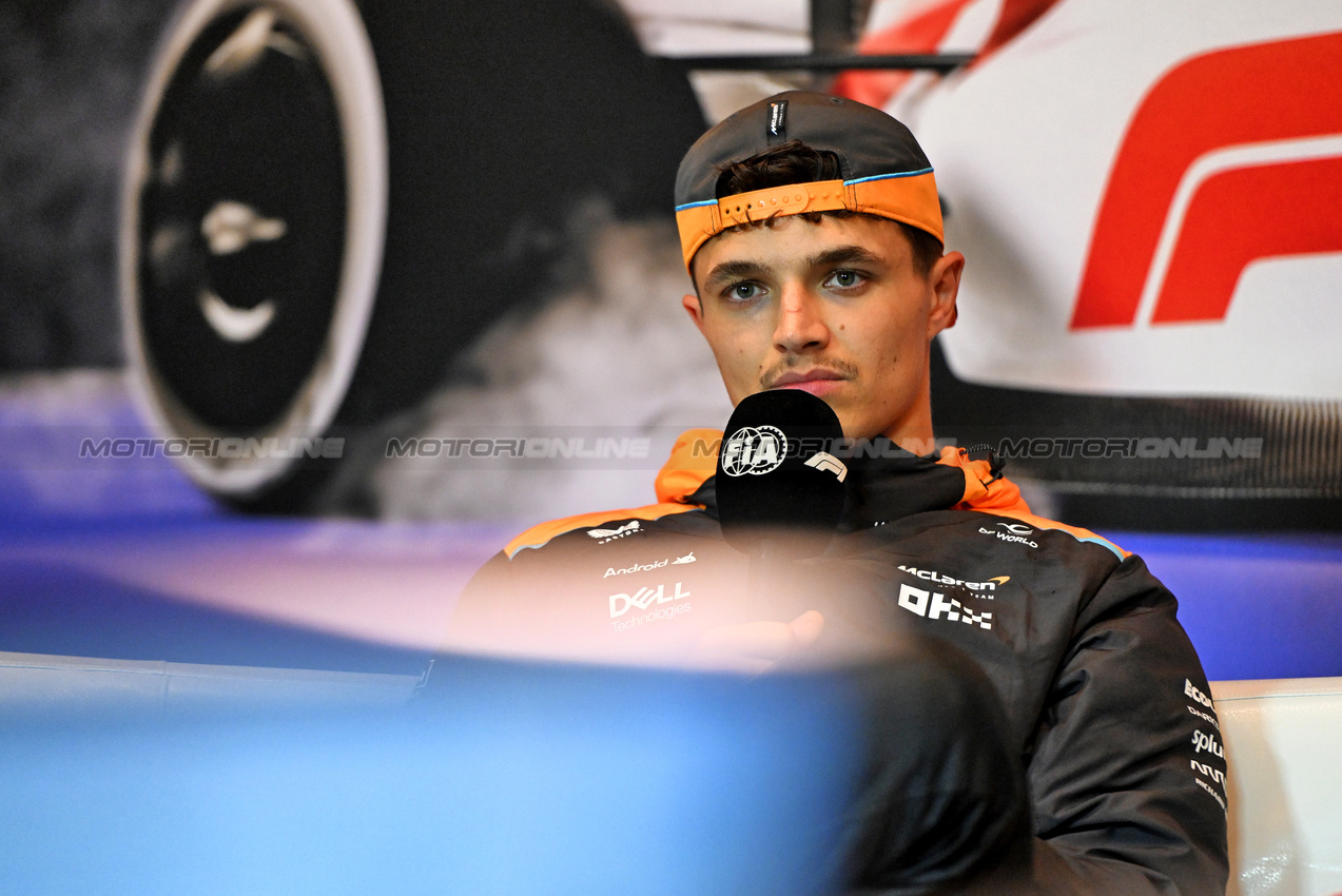 GP CANADA, Lando Norris (GBR) McLaren in the post race FIA Press Conference.

09.06.2024. Formula 1 World Championship, Rd 9, Canadian Grand Prix, Montreal, Canada, Gara Day.

- www.xpbimages.com, EMail: requests@xpbimages.com © Copyright: Price / XPB Images