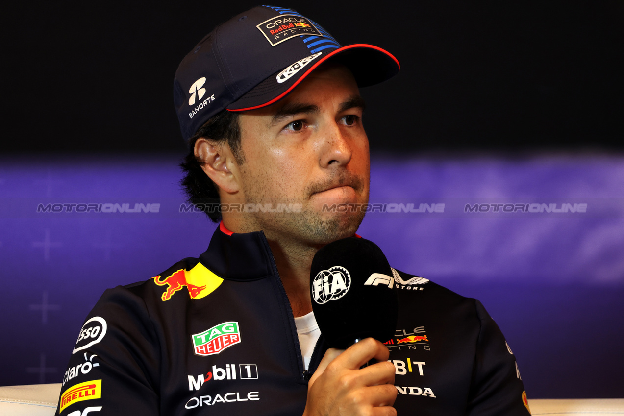 GP CANADA, Sergio Perez (MEX) Red Bull Racing in the FIA Press Conference.

06.06.2024. Formula 1 World Championship, Rd 9, Canadian Grand Prix, Montreal, Canada, Preparation Day.

- www.xpbimages.com, EMail: requests@xpbimages.com © Copyright: Bearne / XPB Images