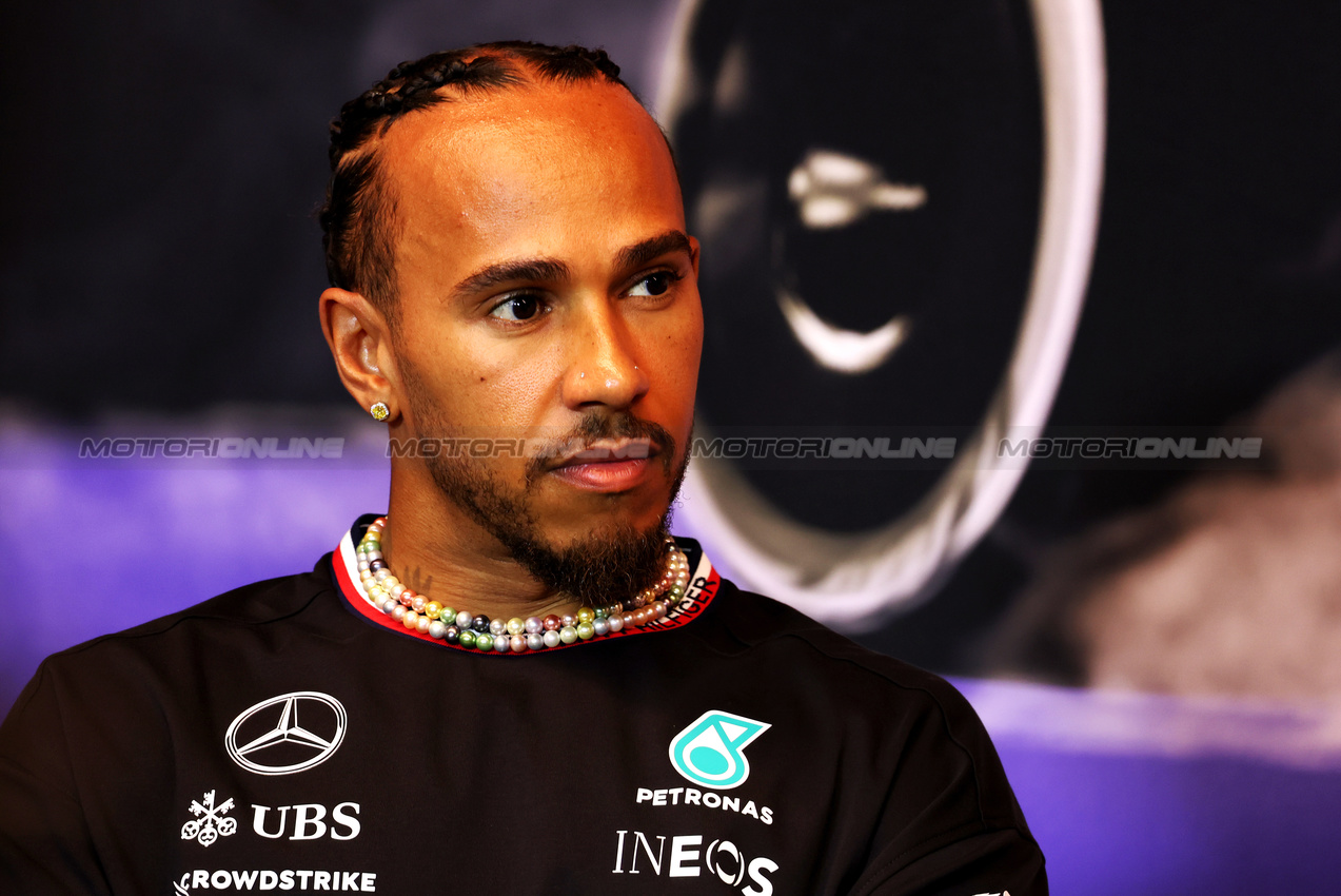 GP CANADA, Lewis Hamilton (GBR) Mercedes AMG F1 in the FIA Press Conference.

06.06.2024. Formula 1 World Championship, Rd 9, Canadian Grand Prix, Montreal, Canada, Preparation Day.

- www.xpbimages.com, EMail: requests@xpbimages.com © Copyright: Bearne / XPB Images