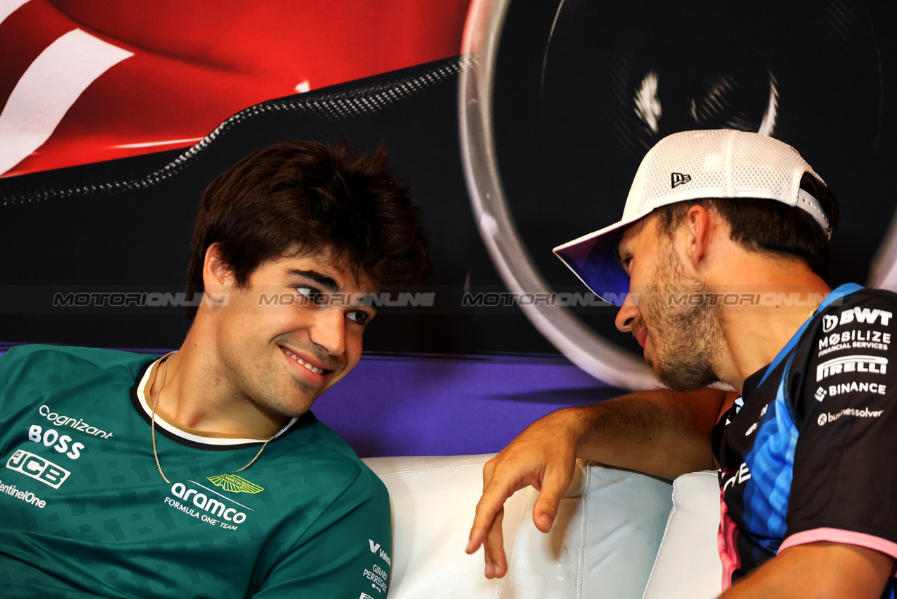 GP CANADA, (L to R): Lance Stroll (CDN) Aston Martin F1 Team e Pierre Gasly (FRA) Alpine F1 Team in the FIA Press Conference.

06.06.2024. Formula 1 World Championship, Rd 9, Canadian Grand Prix, Montreal, Canada, Preparation Day.

- www.xpbimages.com, EMail: requests@xpbimages.com © Copyright: Bearne / XPB Images